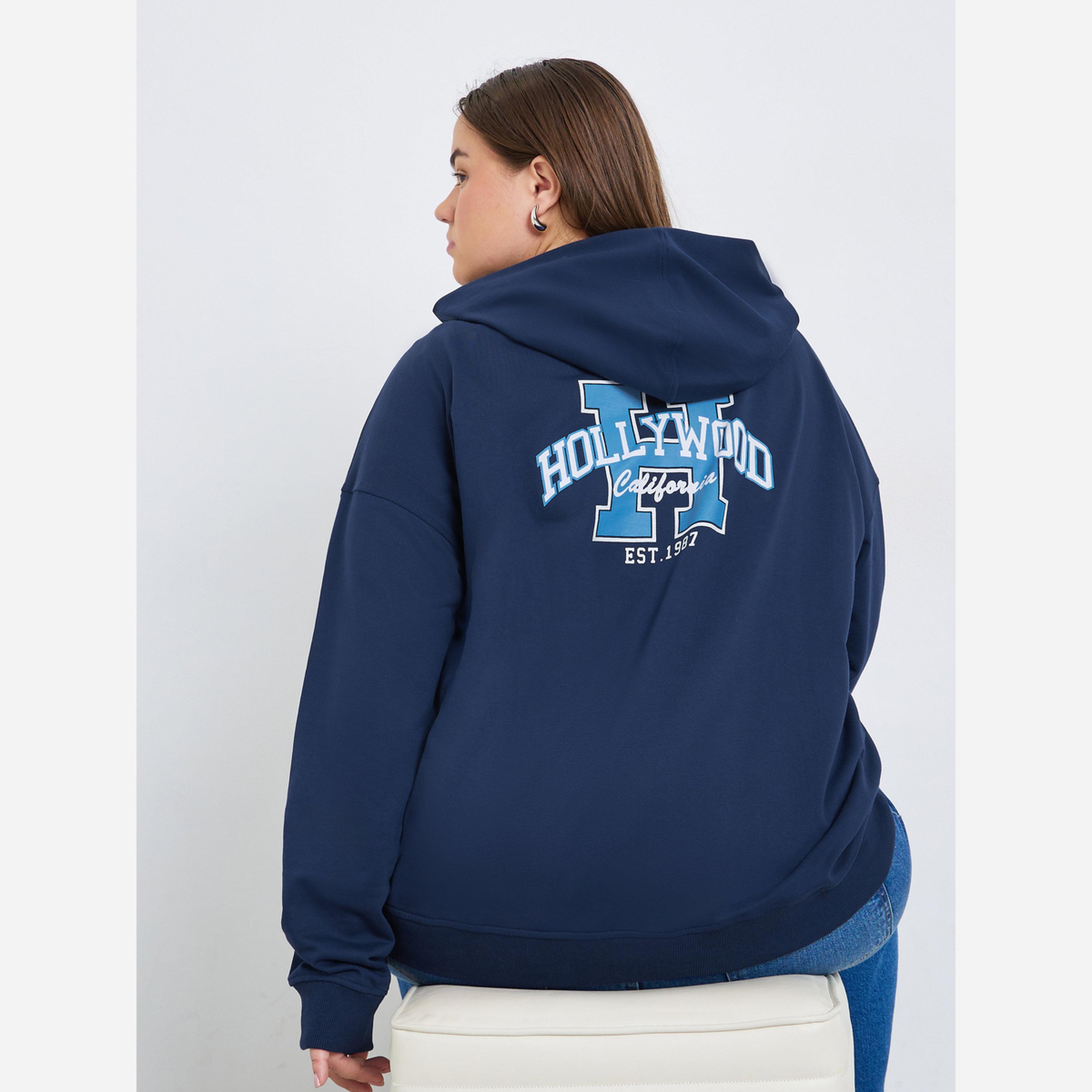 Styli Plus Size Navy Blue Graphic Printed Hoodie-women-clothing-hoodiesandsweatshirts-hoodies-image-5
