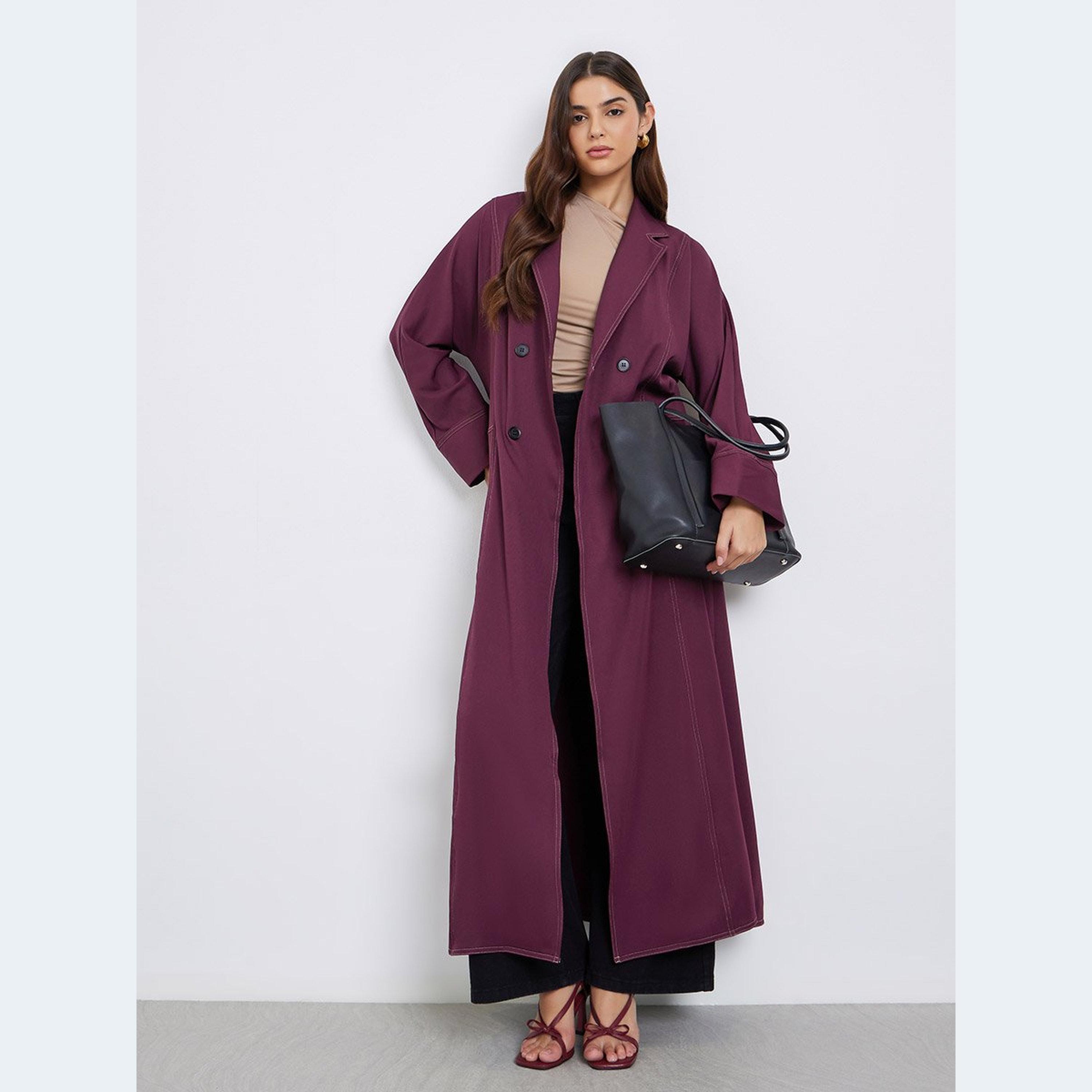 Styli Notch Label Double Breasted Abaya-women-arabicclothing-abayas-image-1
