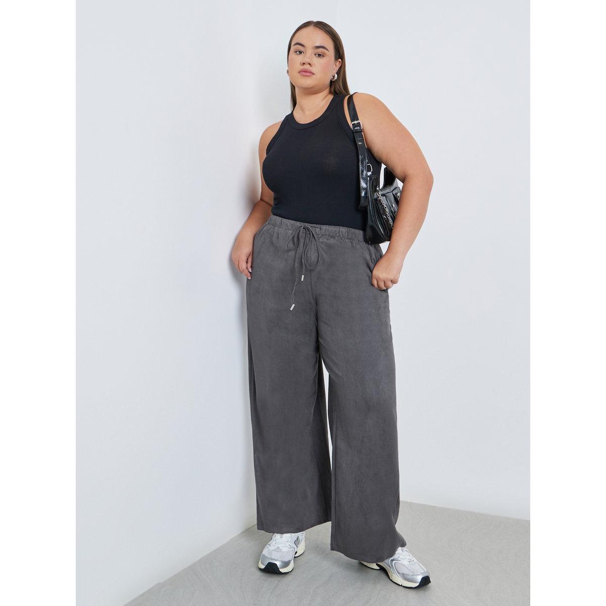 Styli Plus Suede Look Joggers with Drawstring-women-clothing-bottoms-joggers-image-1