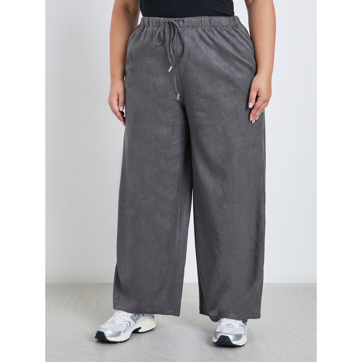 Styli Plus Suede Look Joggers with Drawstring-women-clothing-bottoms-joggers-image-2