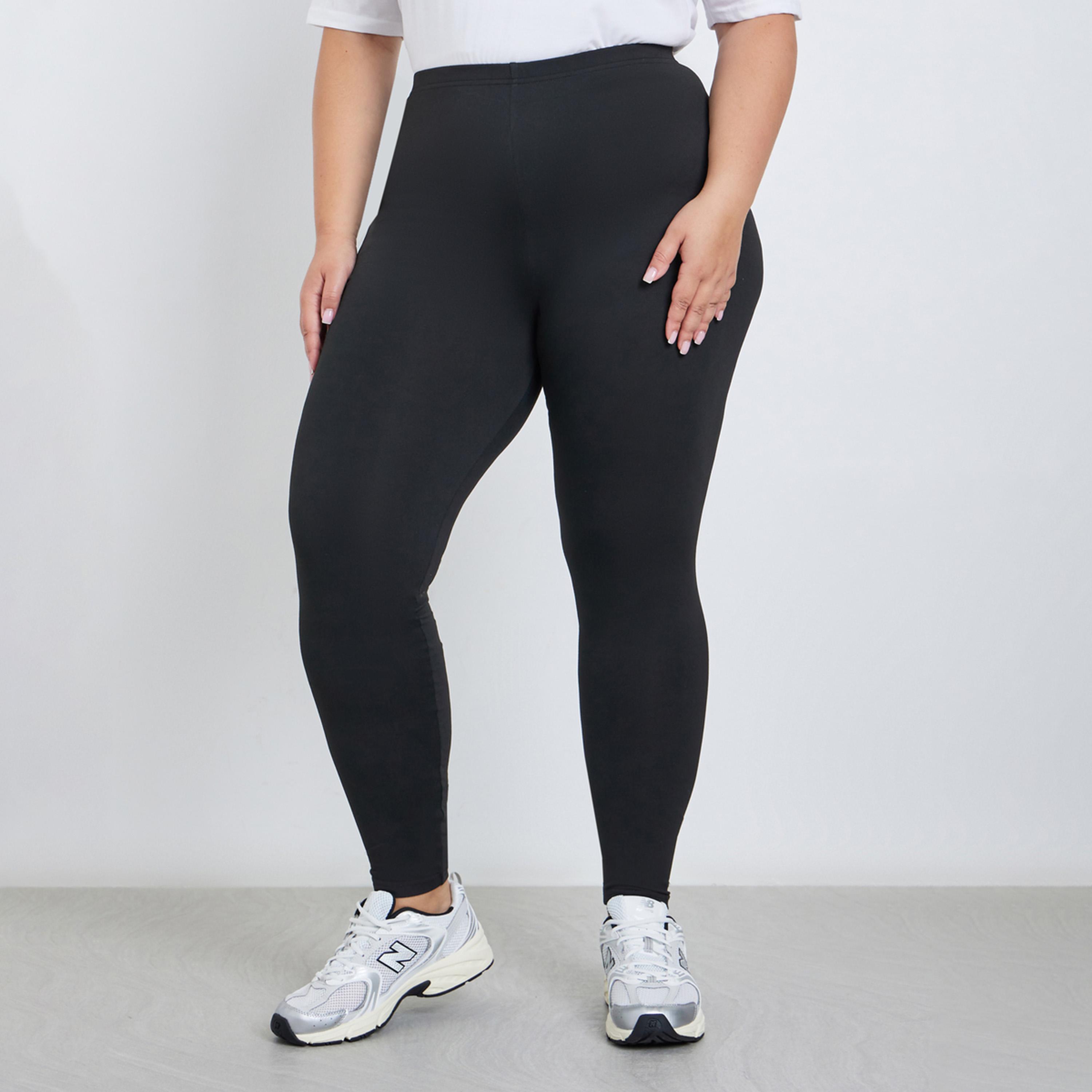 ستايلي - بنطال ضيق أسود مقاس كبير مع حزام خصر مطاطي-women-clothing-bottoms-leggings-image-1