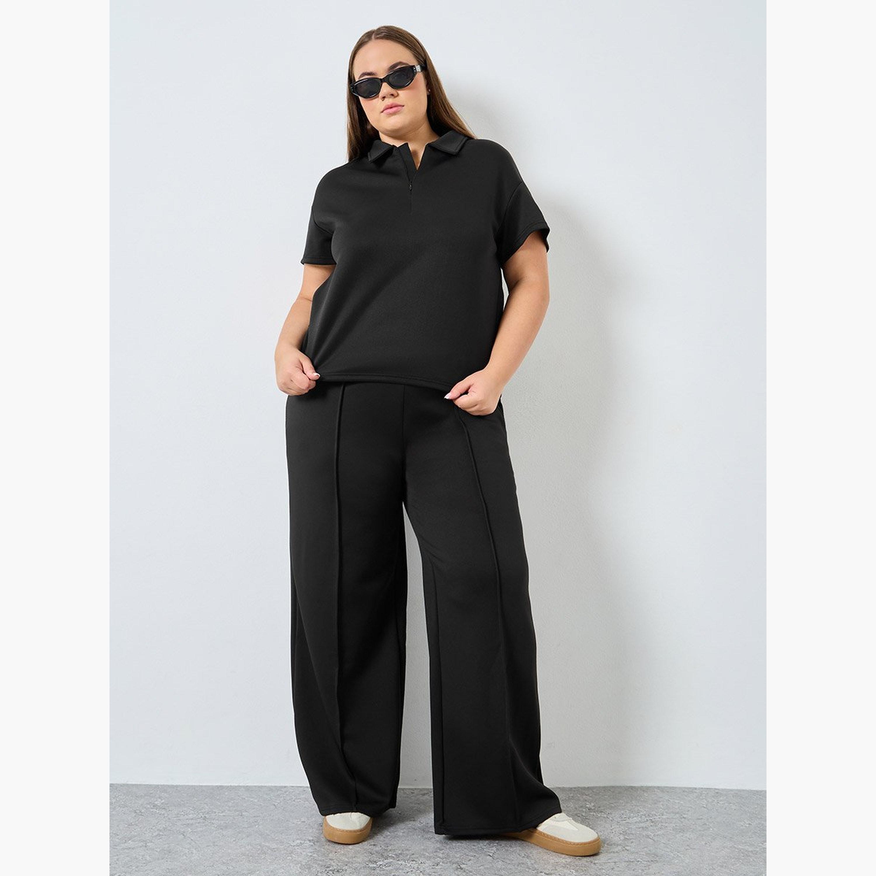 Styli Women Plus Size Black Polo T-Shirt-women-clothing-tshirts-image-2