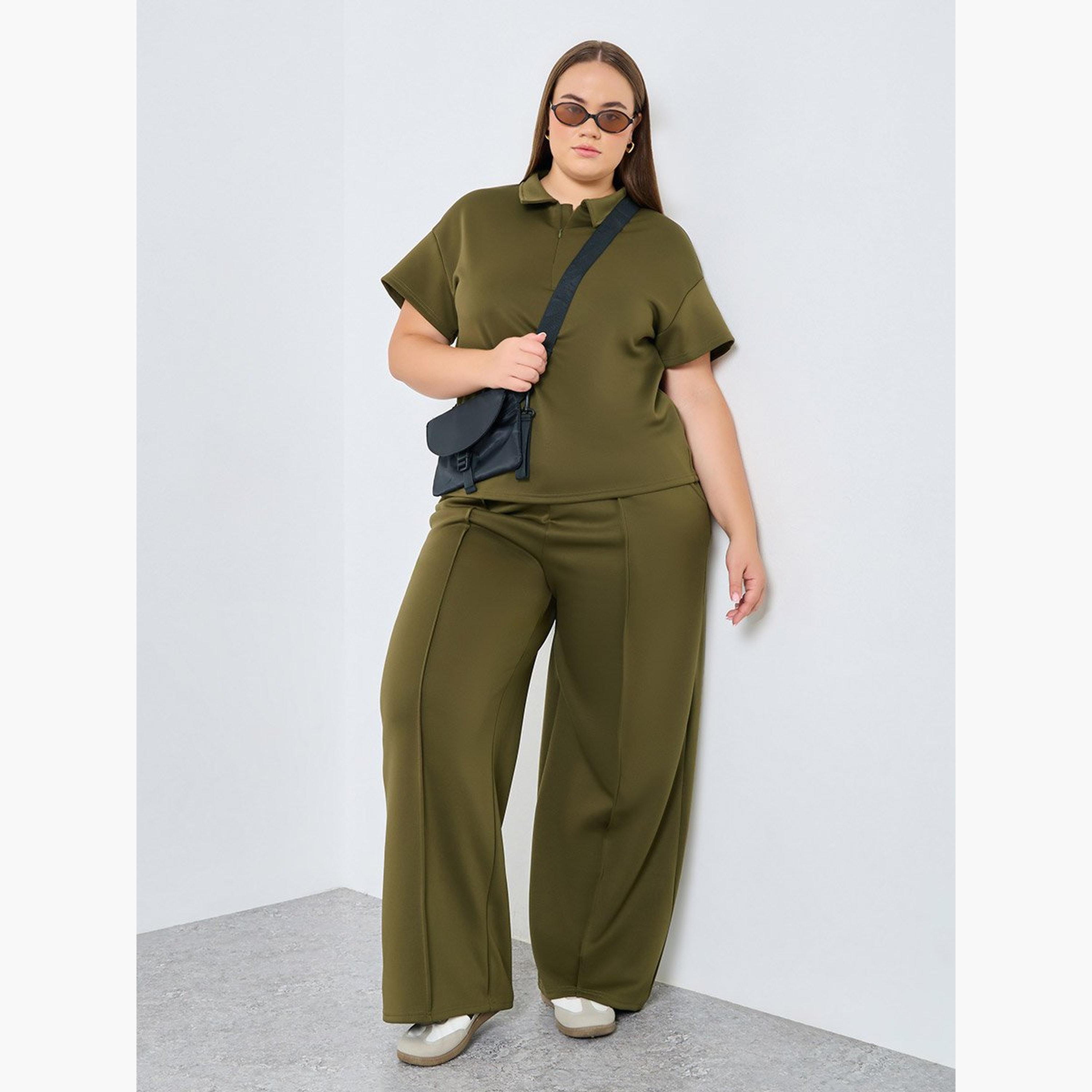 ستايلي - تي شيرت بولو كاكي مقاس كبير-women-clothing-tshirts-image-3