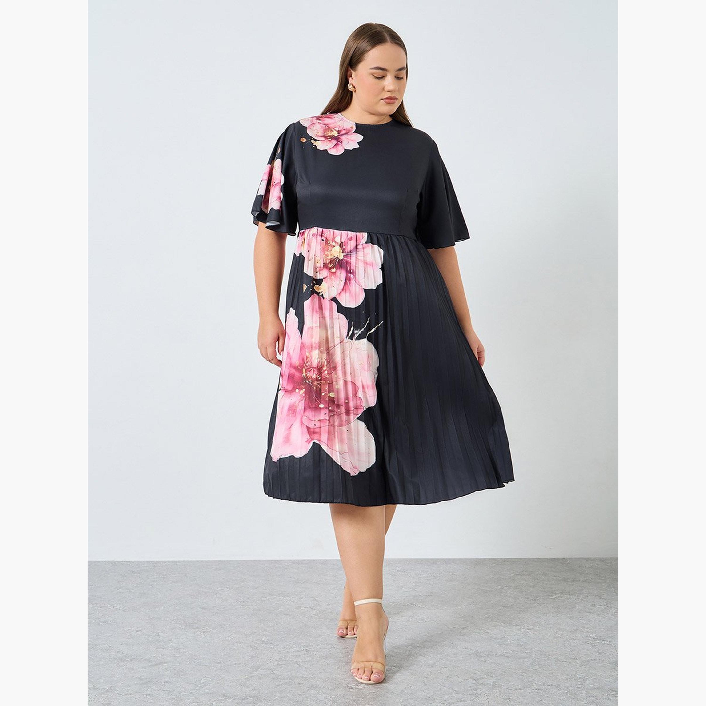 Styli Plus Size Black Floral Midi Dress-women-clothing-dresses-image-2