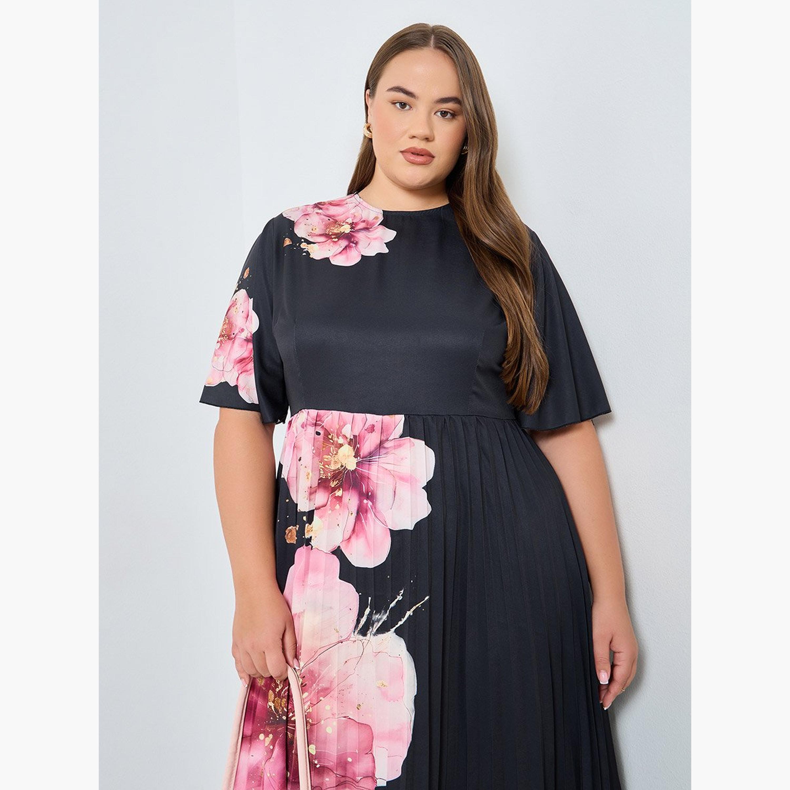 Styli Plus Size Black Floral Midi Dress-women-clothing-dresses-image-3