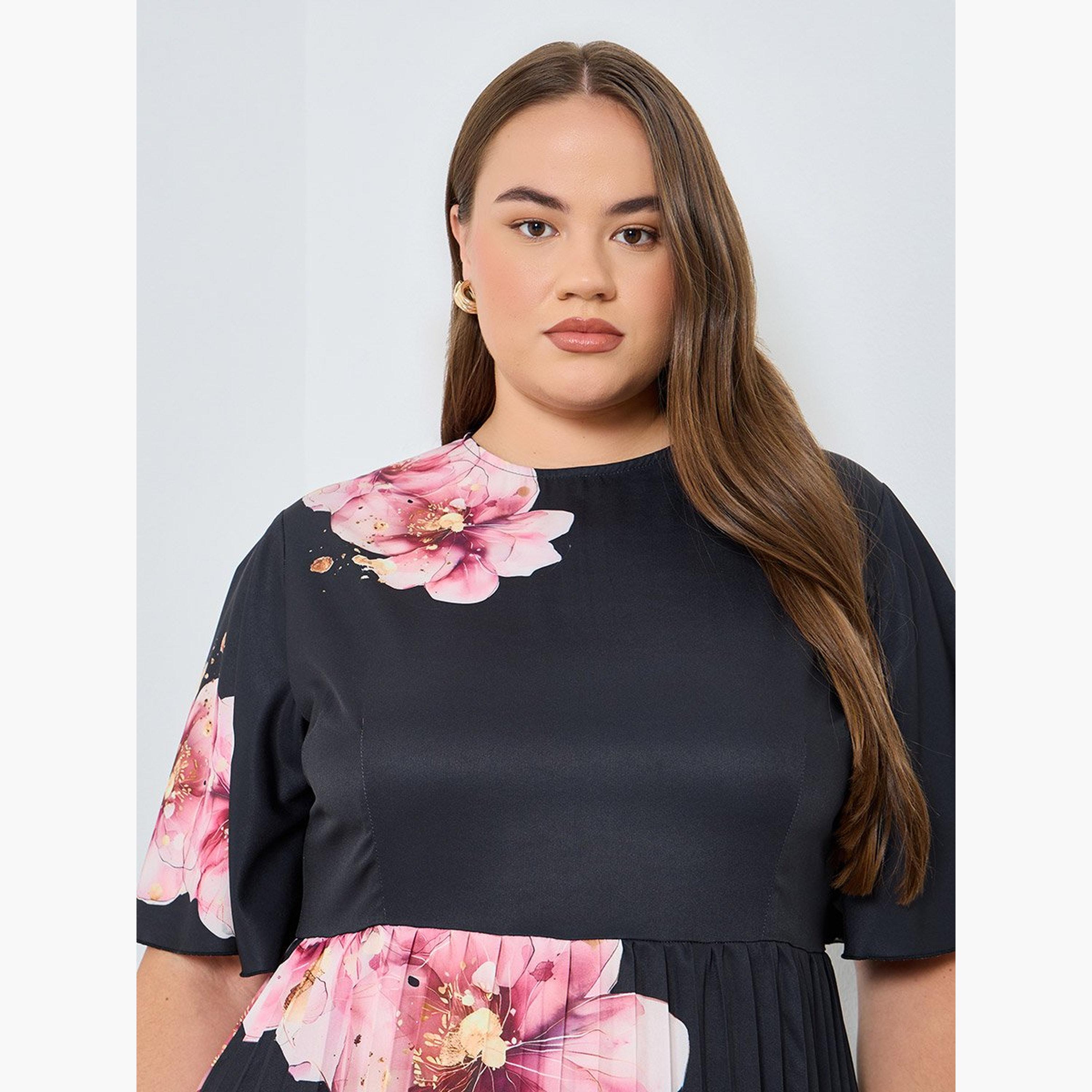 Styli Plus Size Black Floral Midi Dress-women-clothing-dresses-image-4