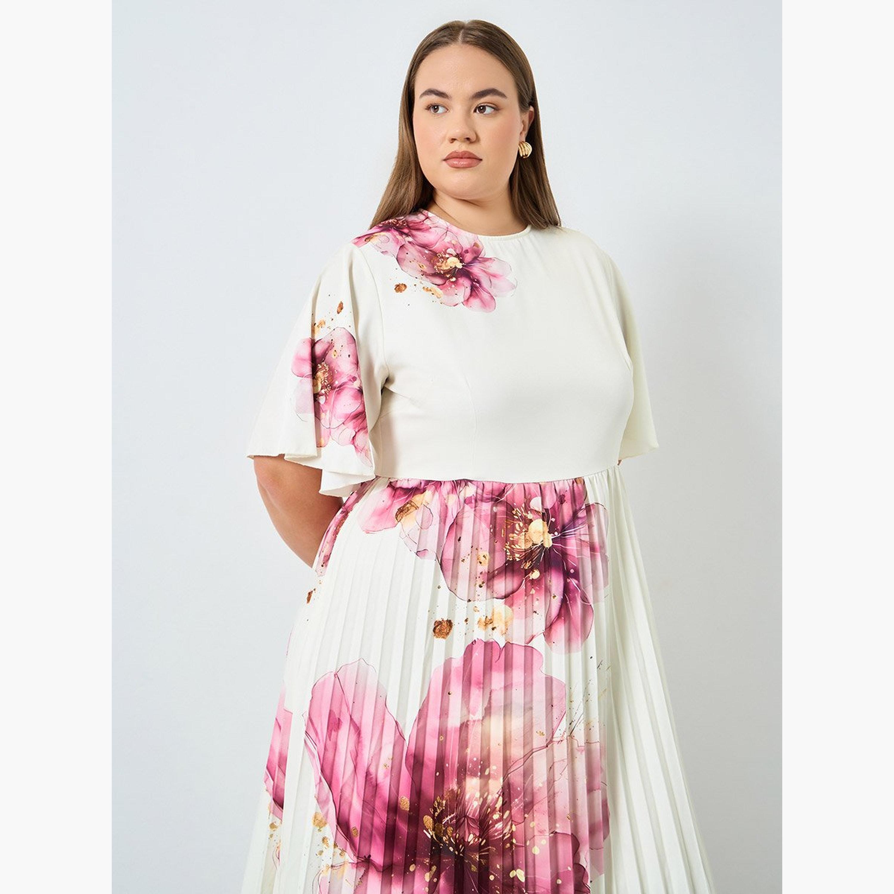 Styli Plus Size Cream Floral Midi Dress-women-clothing-dresses-image-2