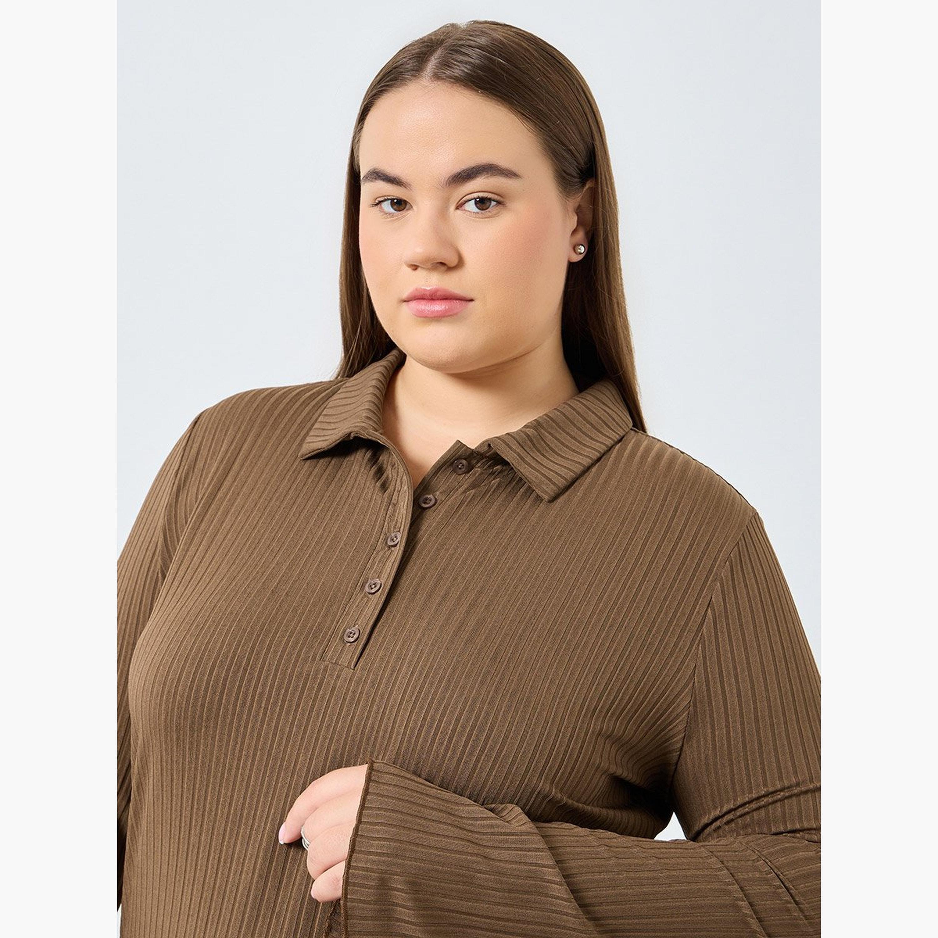 Styli Plus Size Long Sleeve Polo T-Shirt-women-clothing-plussize-tshirts-image-3