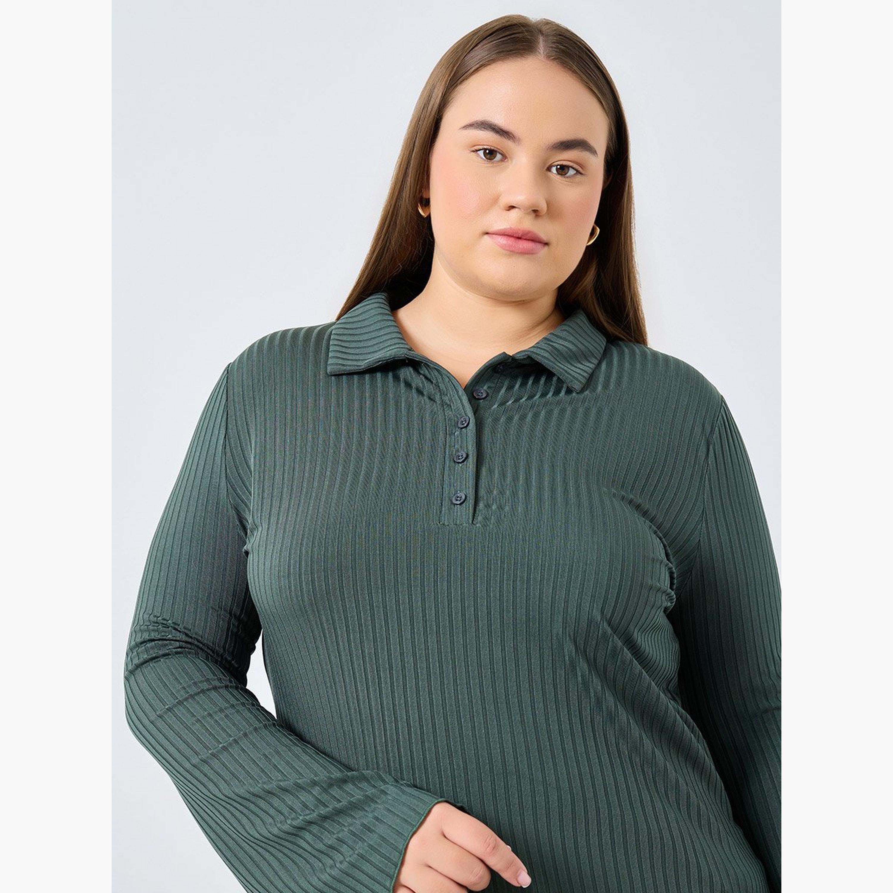 Styli Plus Size Long Sleeve Polo T-Shirt-women-clothing-plussize-tshirts-image-2
