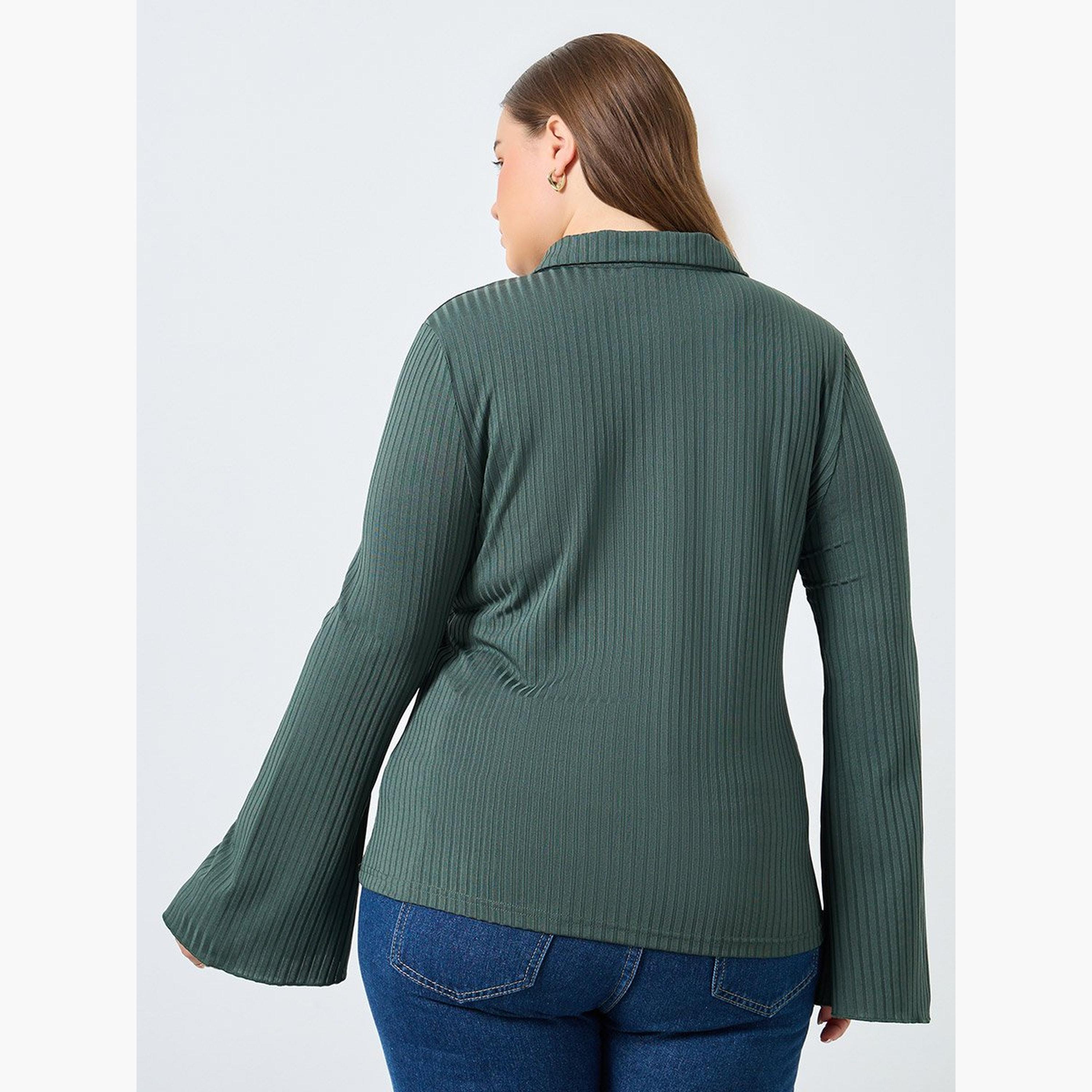 ستايلي - تي شيرت بولو بأكمام طويلة ومقاس كبير-women-clothing-plussize-tshirts-image-4