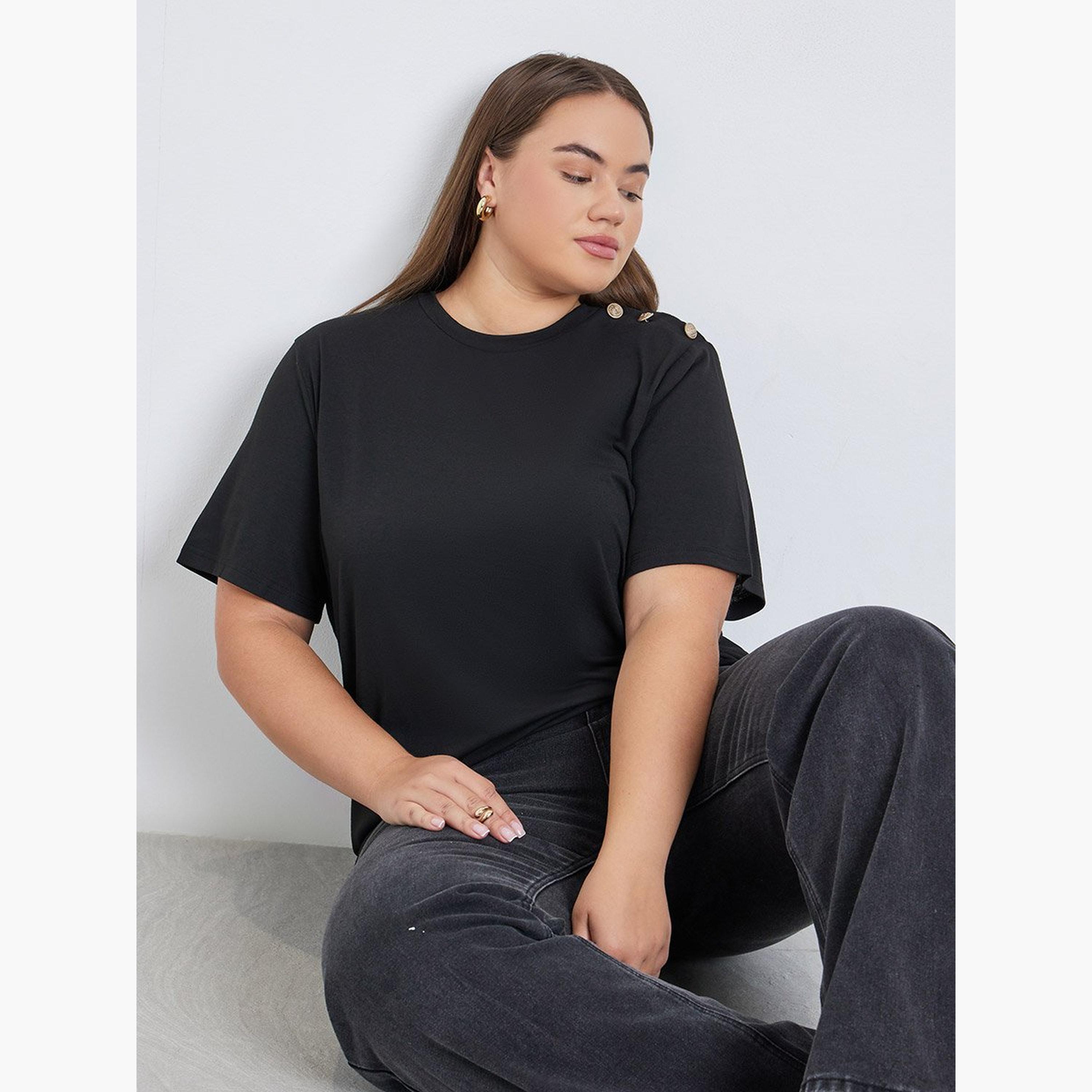 Styli Plus Size Shoulder Button T-Shirt-women-clothing-tshirts-image-2