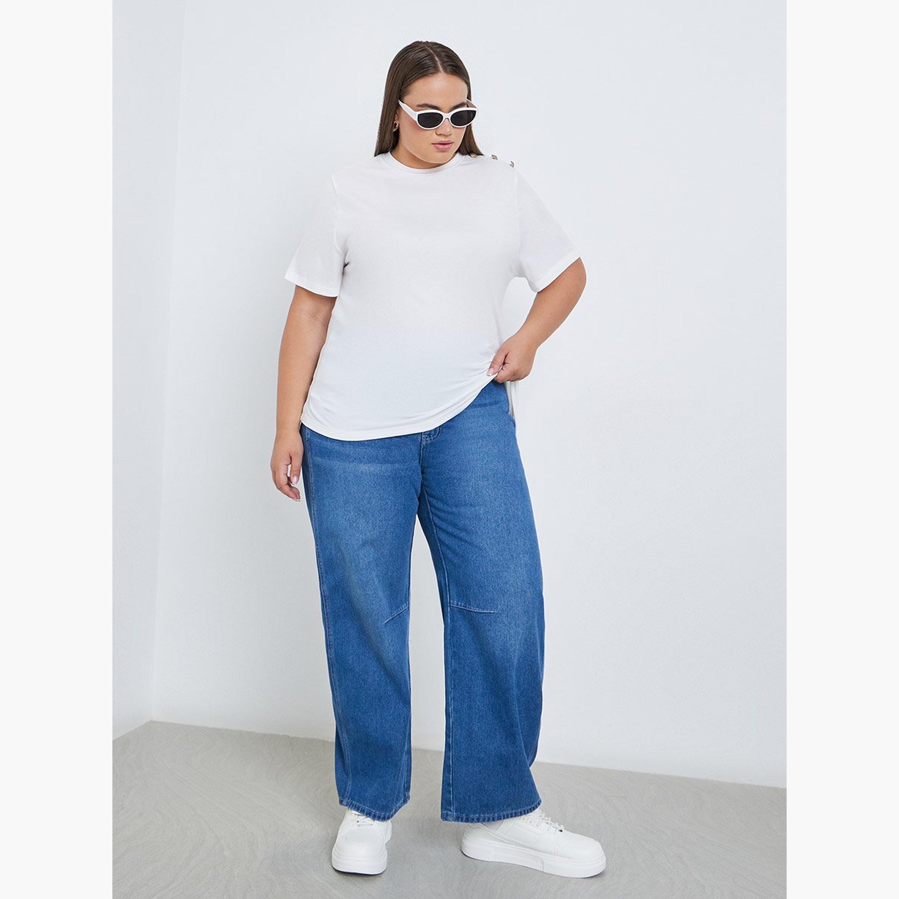 Styli Plus Size Shoulder Button T-Shirt-women-clothing-tshirts-image-2