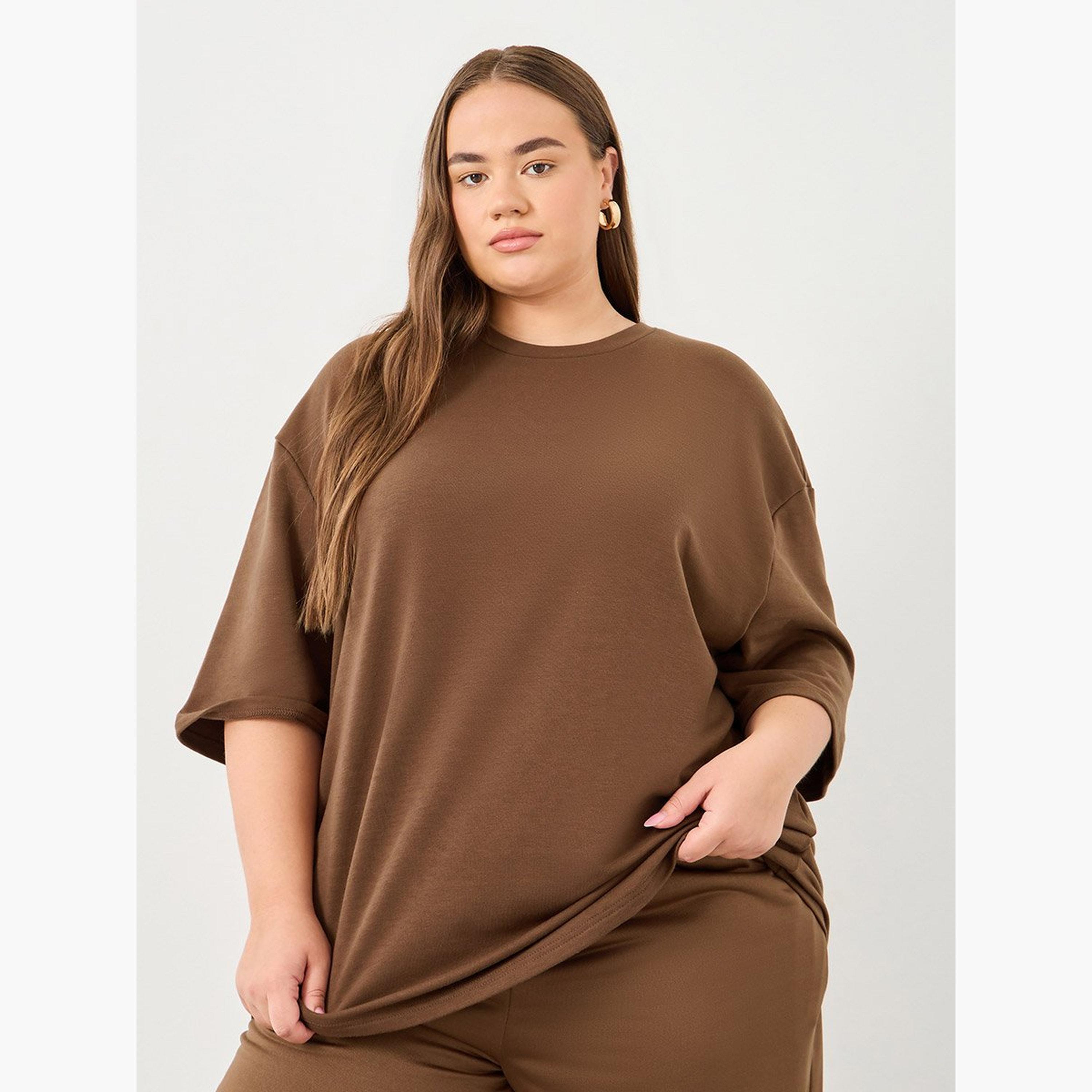 ستايلي - تي شيرت سادة بأكمام قصيرة ومقاس كبير-women-clothing-tshirts-image-1
