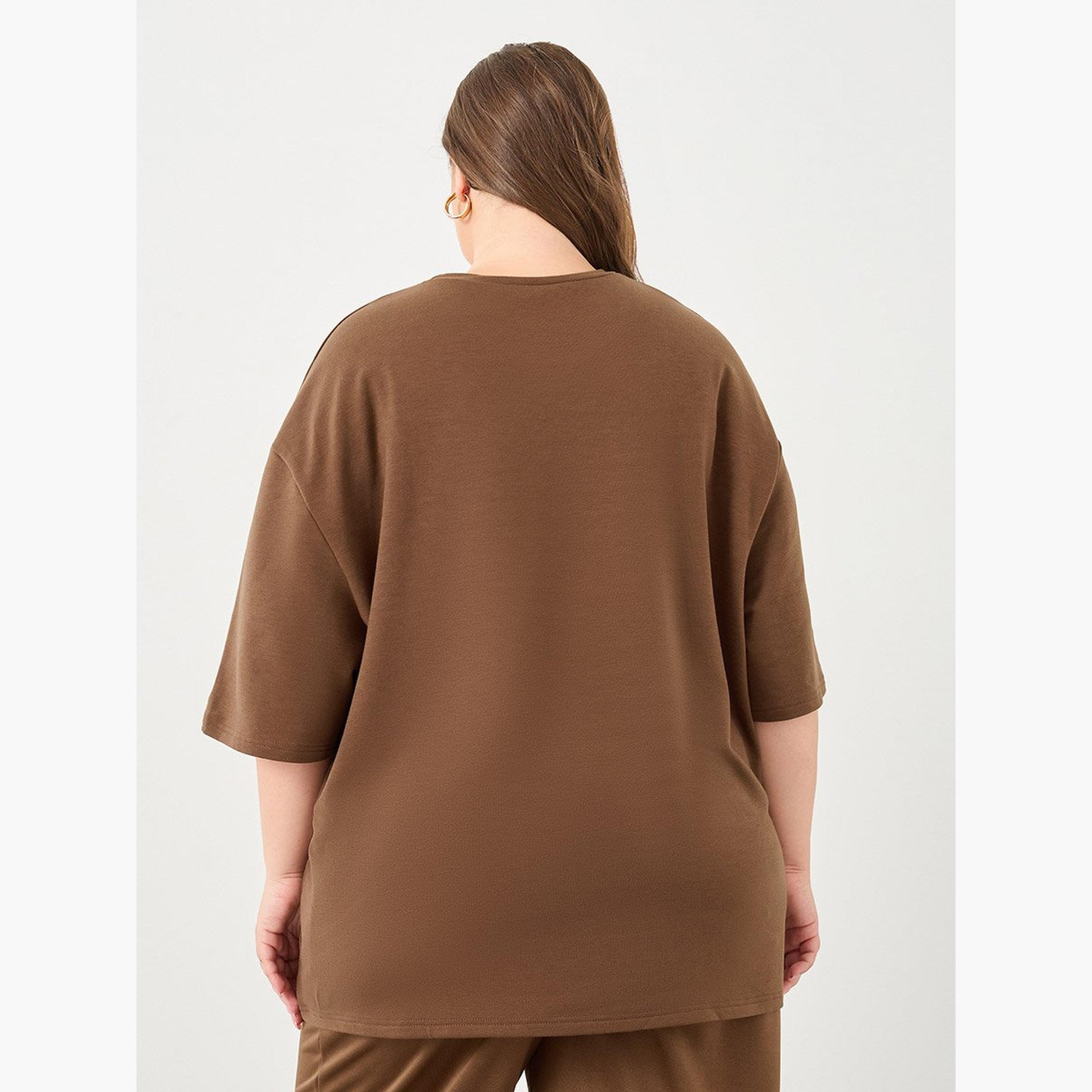 Styli Plus Size Solid Short Sleeve T-Shirt-women-clothing-tshirts-image-4