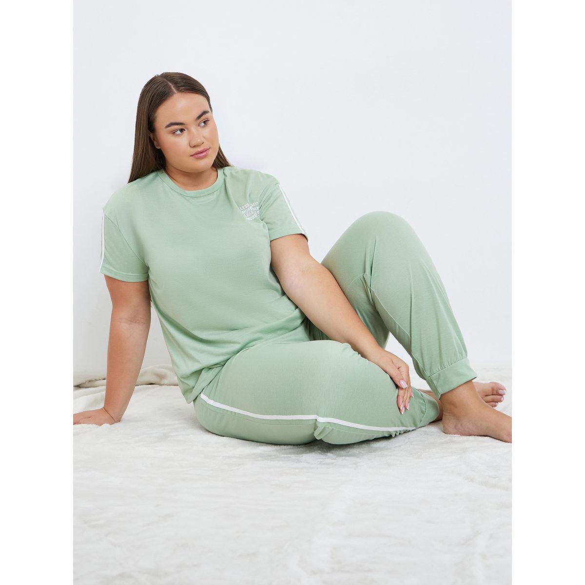 طقم من بنطال بيجاما وتيشيرت بمقاس كبير-women-clothing-nightwear-pyjamas-longsets-image-1