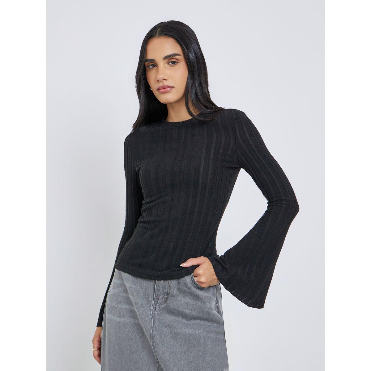 بلوزة محبوكة بتفاصيل بارزة الملمس-women-clothing-tshirts-image-3