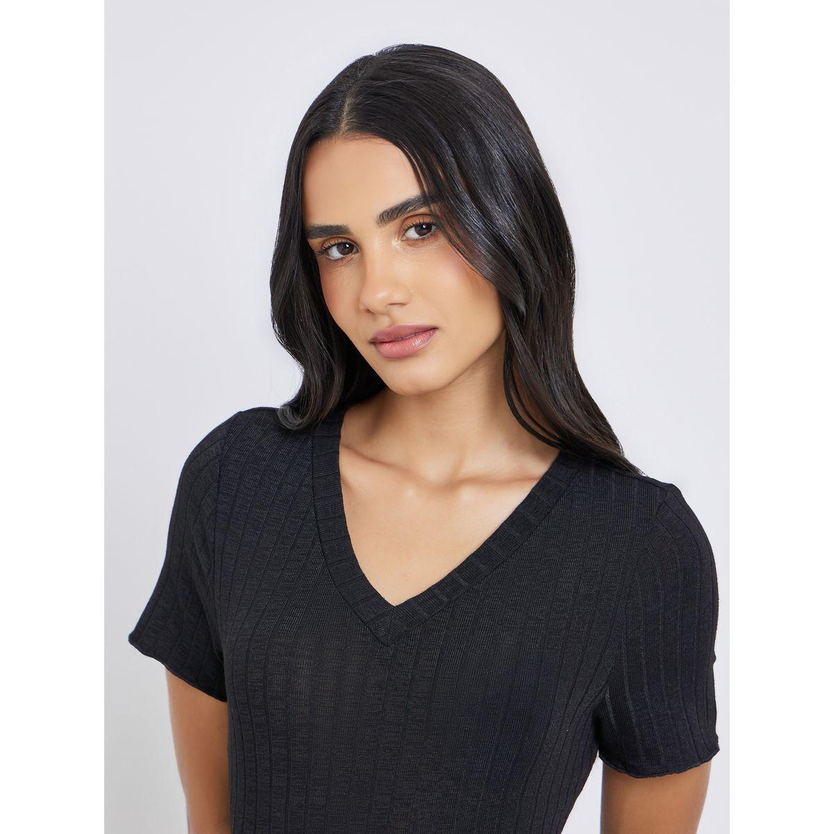 Styli Black Ribbed V Neck Bodysuit-women-clothing-shirtsandblouses-blouses-image-4