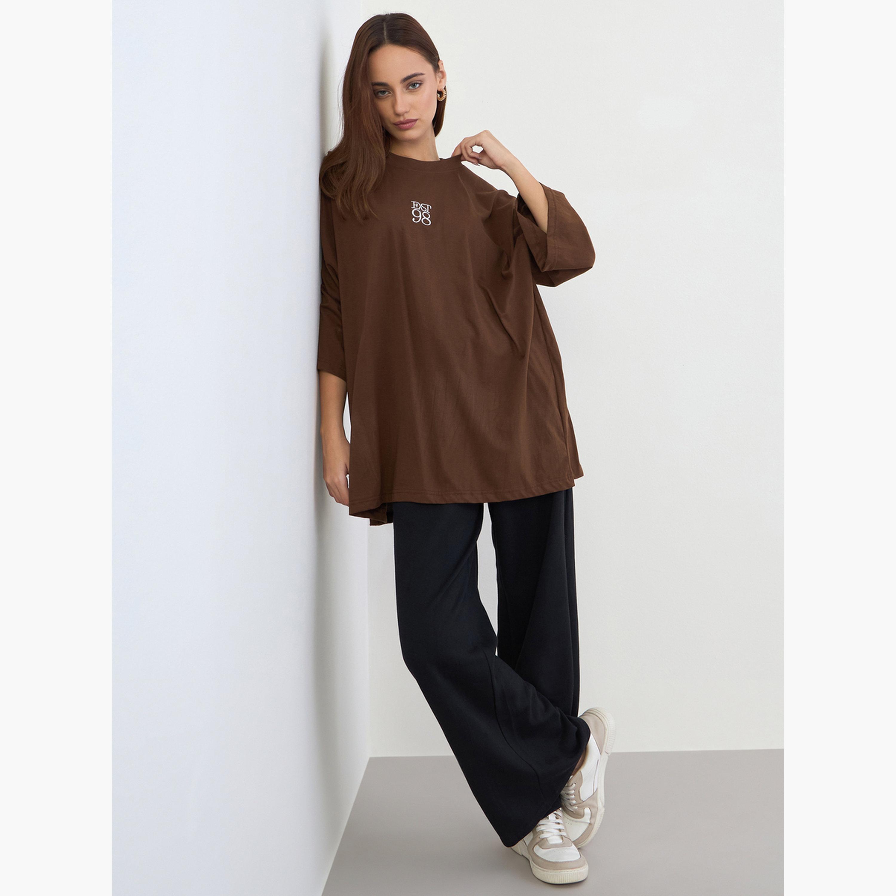 ستايلي - تي شيرت حجم كبير برقبة دائرية-women-clothing-tshirts-image-2