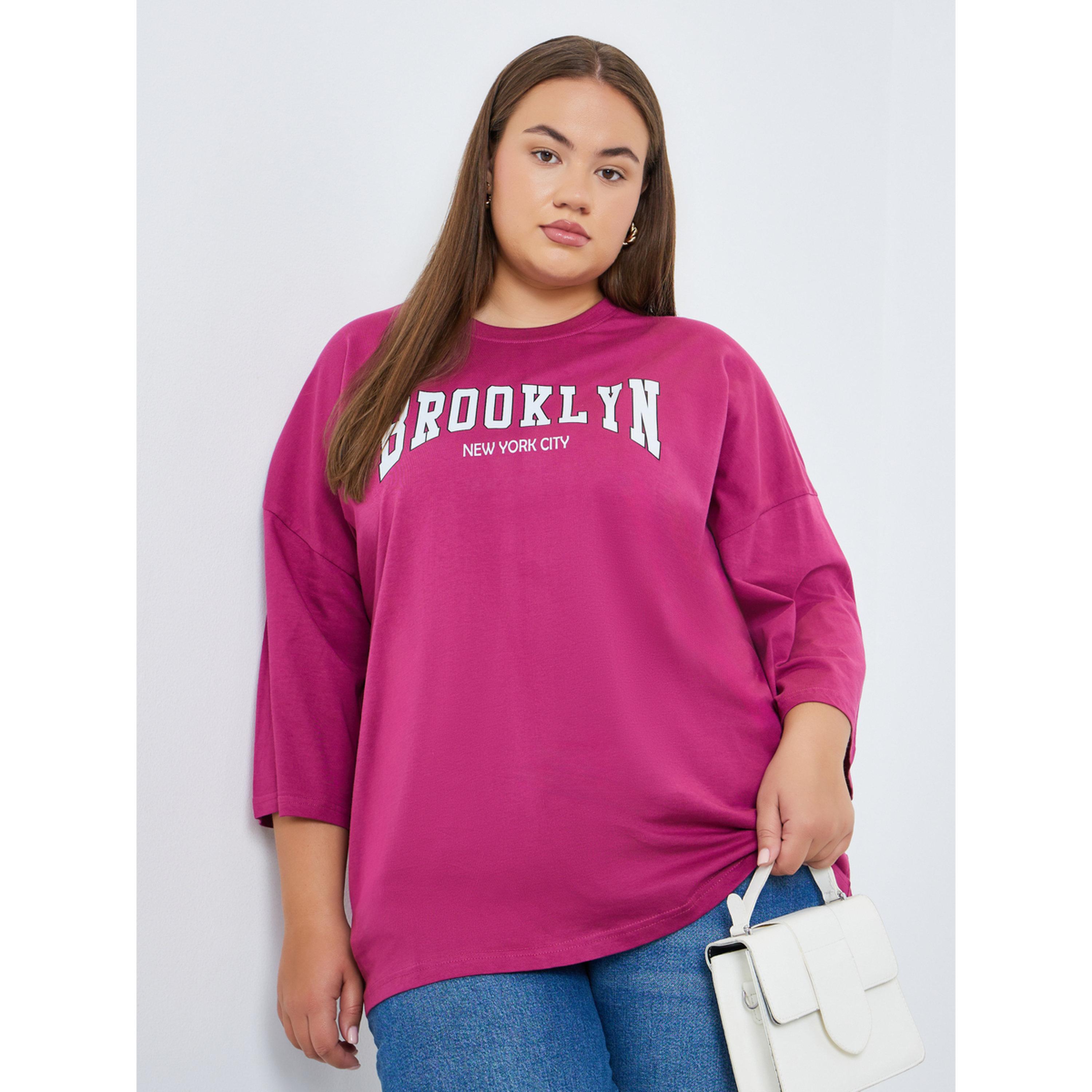 Styli Women Plus Size Purple Graphic T-Shirt-women-clothing-tshirts-image-1