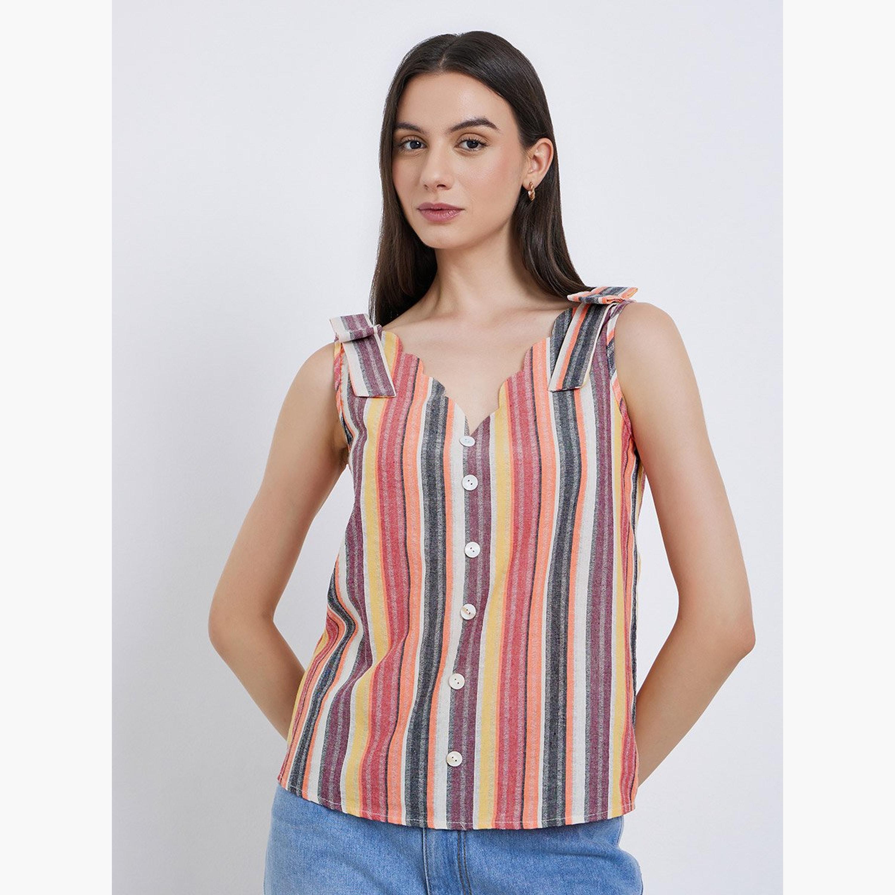 Take Two Striped V-Neck Buttoned Strappy Top-women-clothing-shirtsandblouses-blouses-image-1