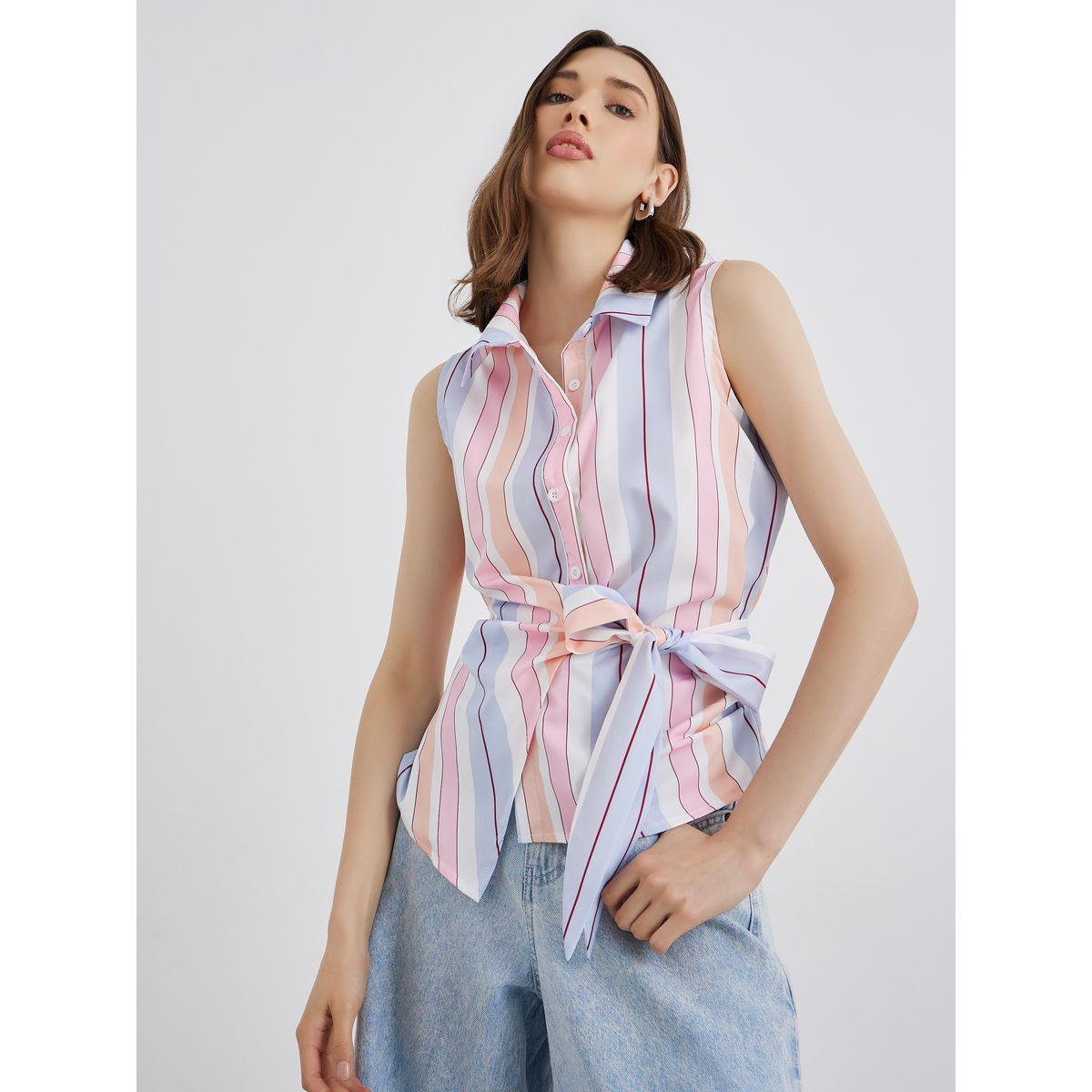 بلوزة مخططة بلا أكمام مع أربطة-women-clothing-shirtsandblouses-blouses-image-1