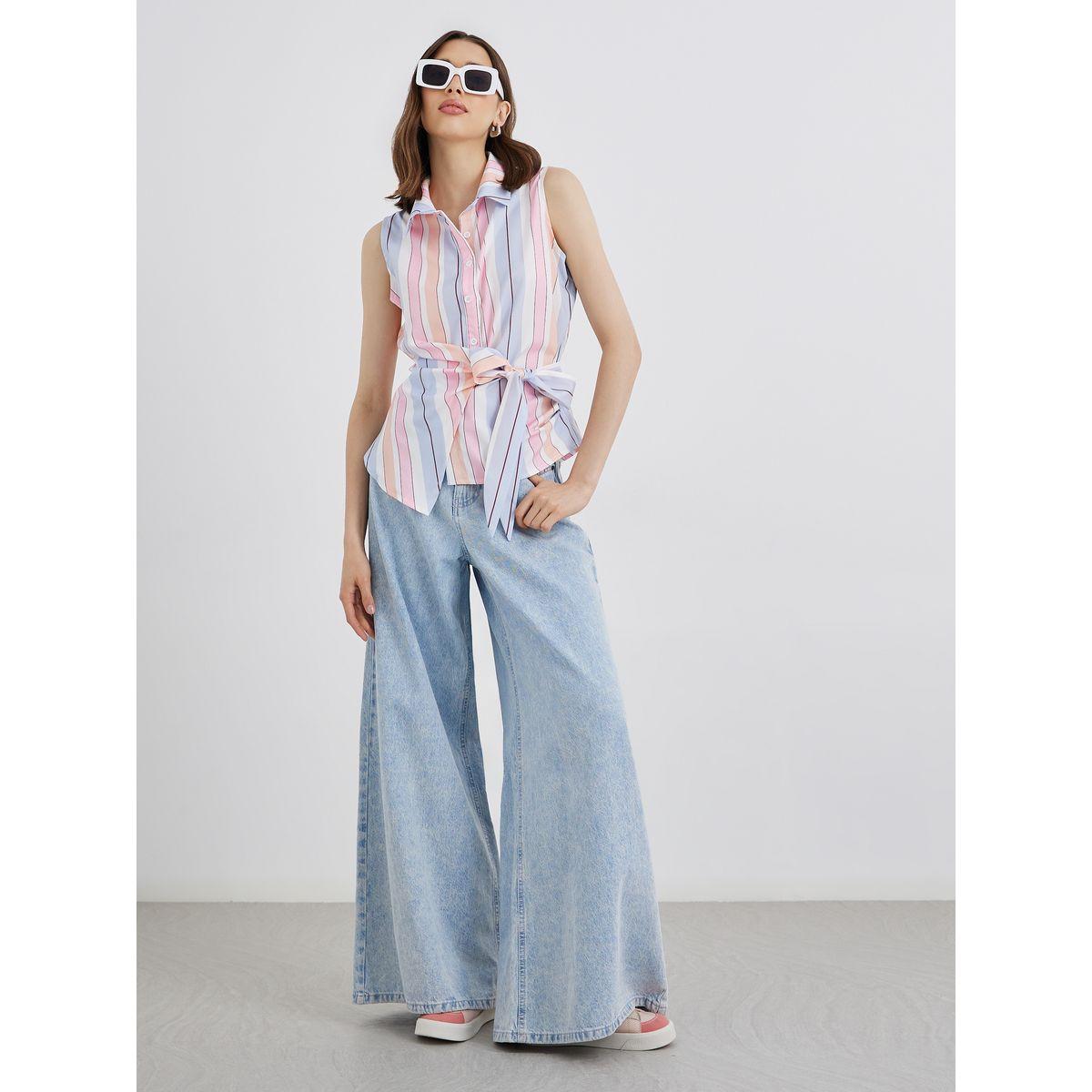 بلوزة مخططة بلا أكمام مع أربطة-women-clothing-shirtsandblouses-blouses-image-2