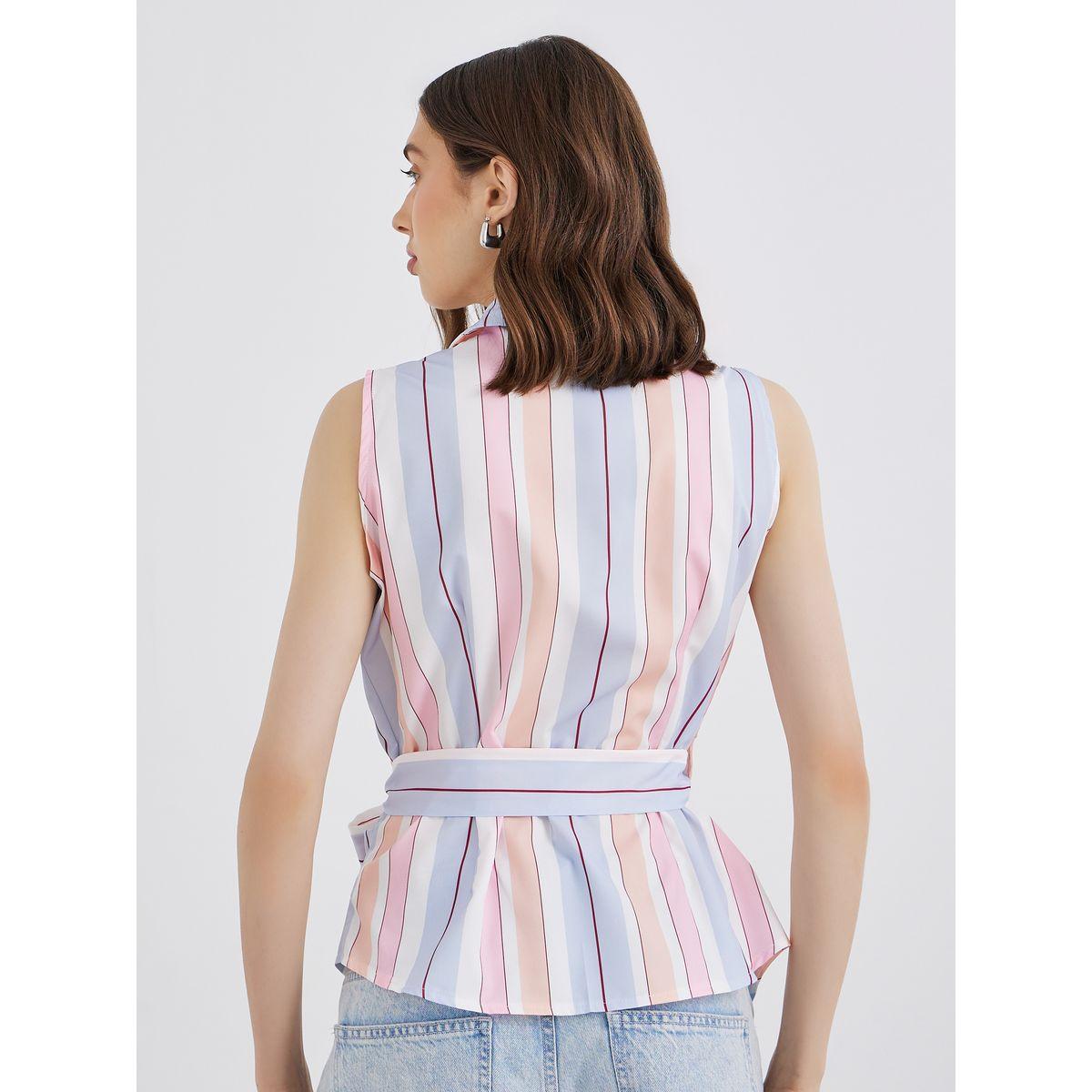 Styli Striped Sleeveless Wrap Top with Tie Up Detail-women-clothing-shirtsandblouses-blouses-image-4