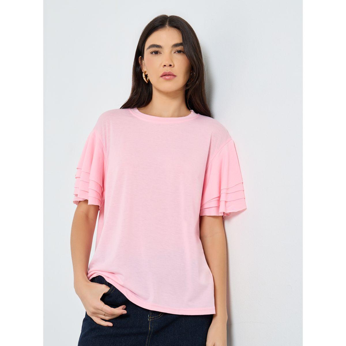 تيشيرت بتفاصيل كسرات وأكمام قصيرة-women-clothing-tshirts-image-3