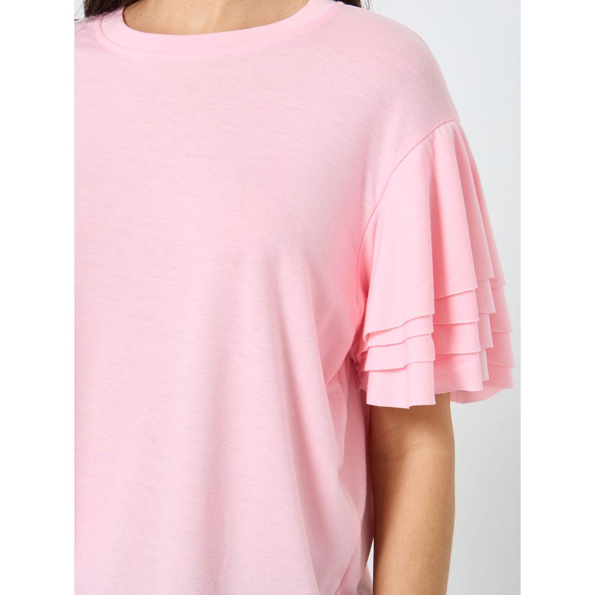 Styli Pink Ruffled Short Sleeved T-Shirt-women-clothing-tshirts-image-4