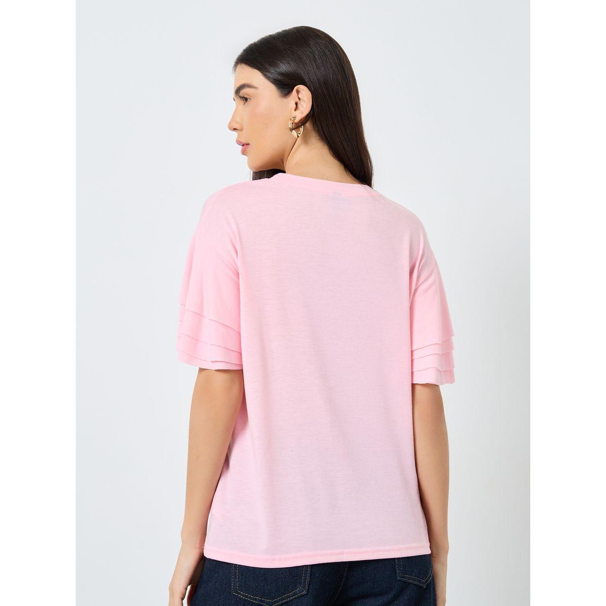 تيشيرت بتفاصيل كسرات وأكمام قصيرة-women-clothing-tshirts-image-5