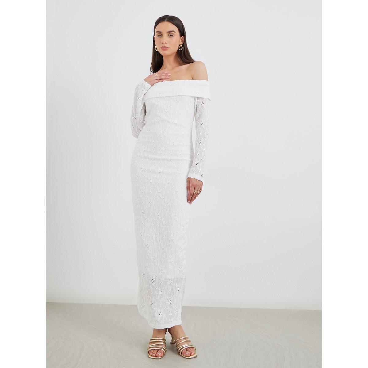 Styli Schiffli Off Shoulder Bodycon Maxi Dress-women-clothing-dresses-image-2