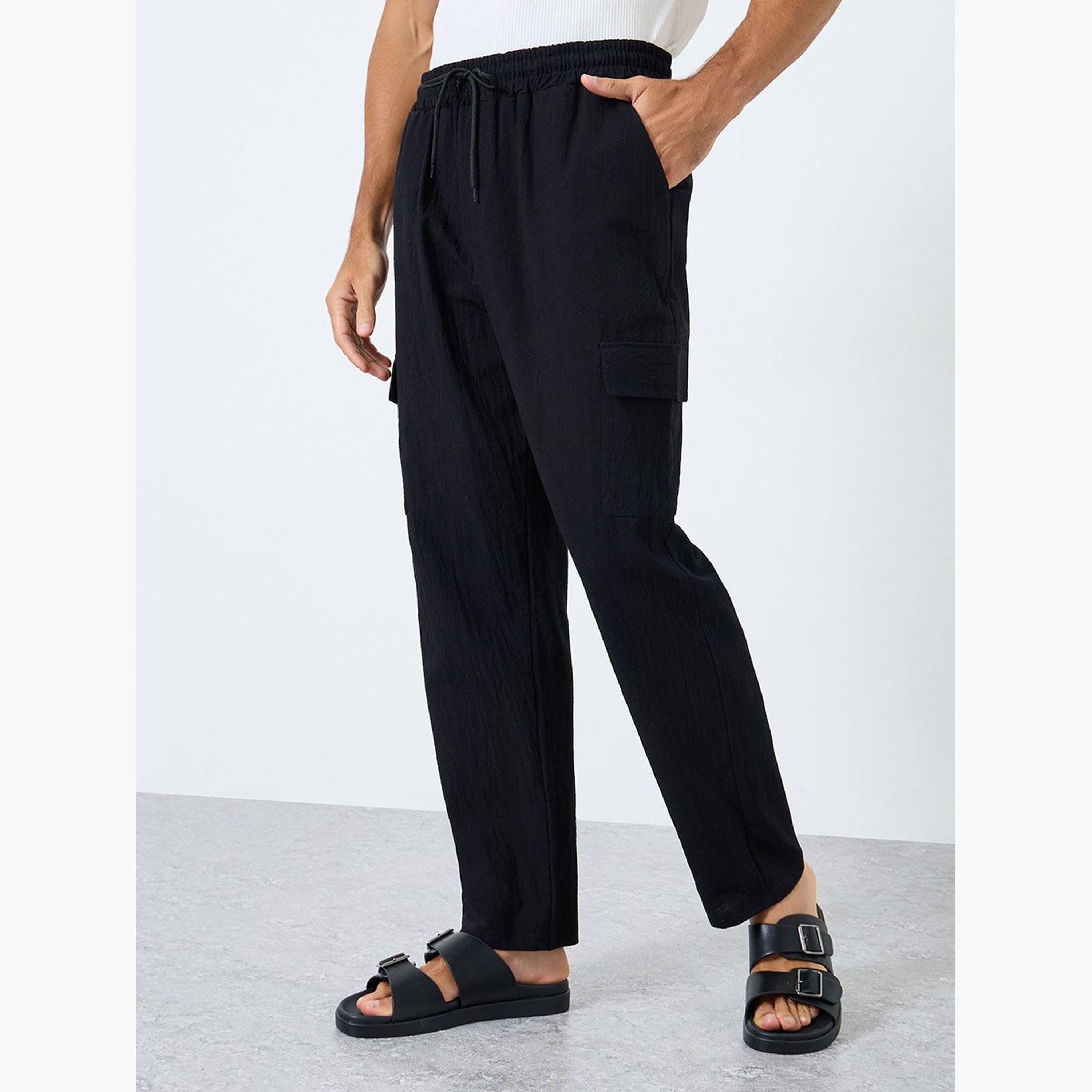 ستايلي - بنطال للرجال من مزيج الكتان بساق مستقيمة سادة-men-clothing-bottoms-joggers-image-1