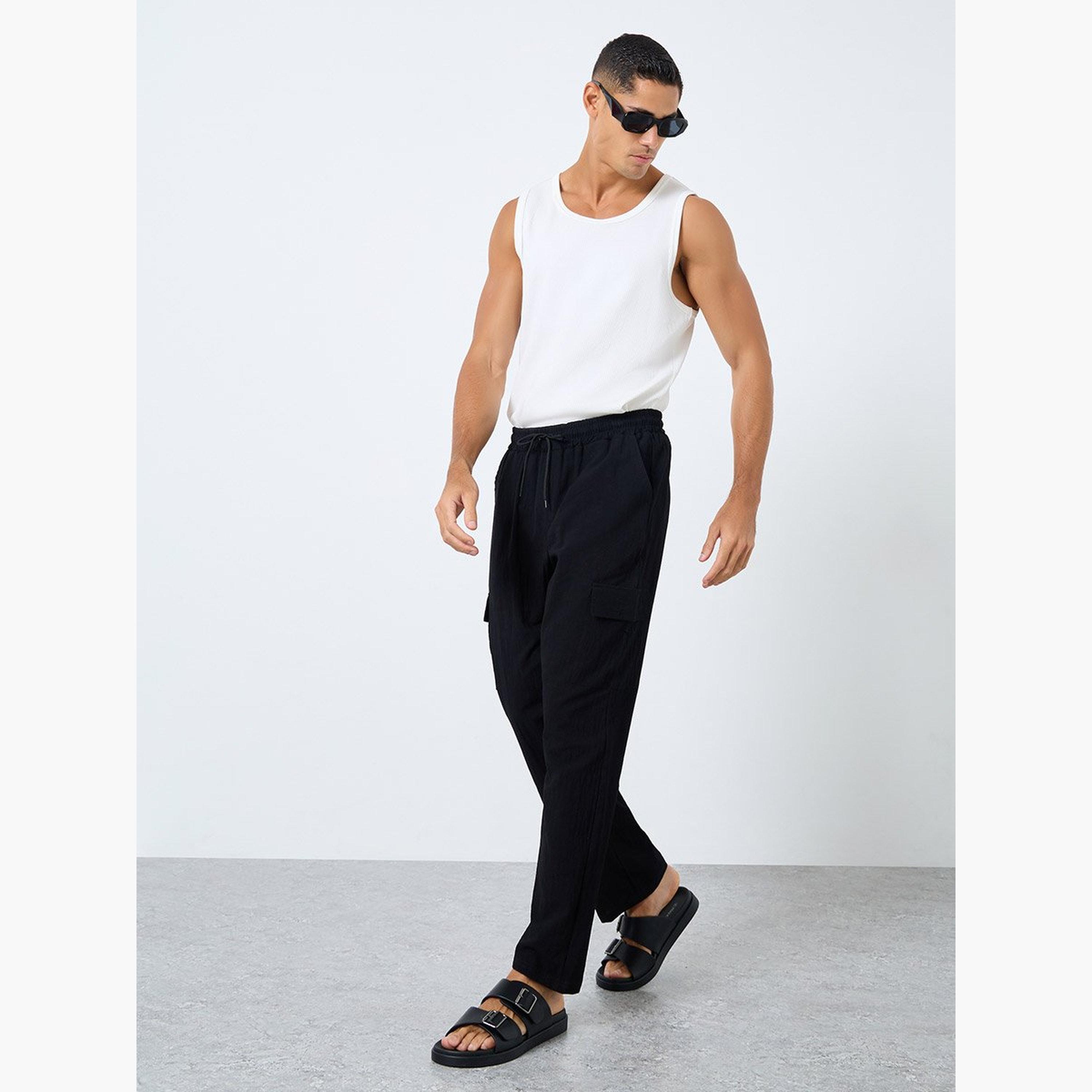 ستايلي - بنطال للرجال من مزيج الكتان بساق مستقيمة سادة-men-clothing-bottoms-joggers-image-2
