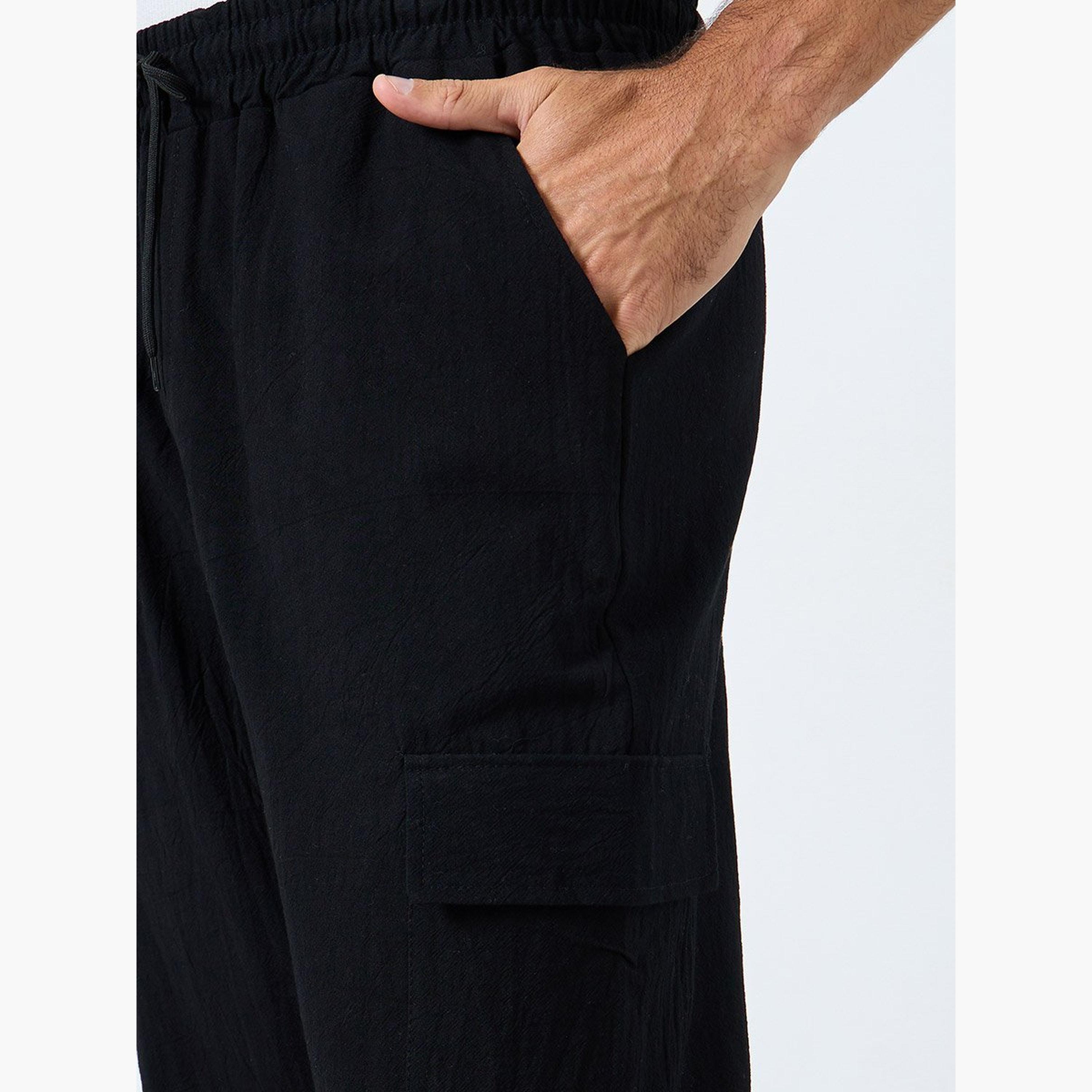 ستايلي - بنطال للرجال من مزيج الكتان بساق مستقيمة سادة-men-clothing-bottoms-joggers-image-3