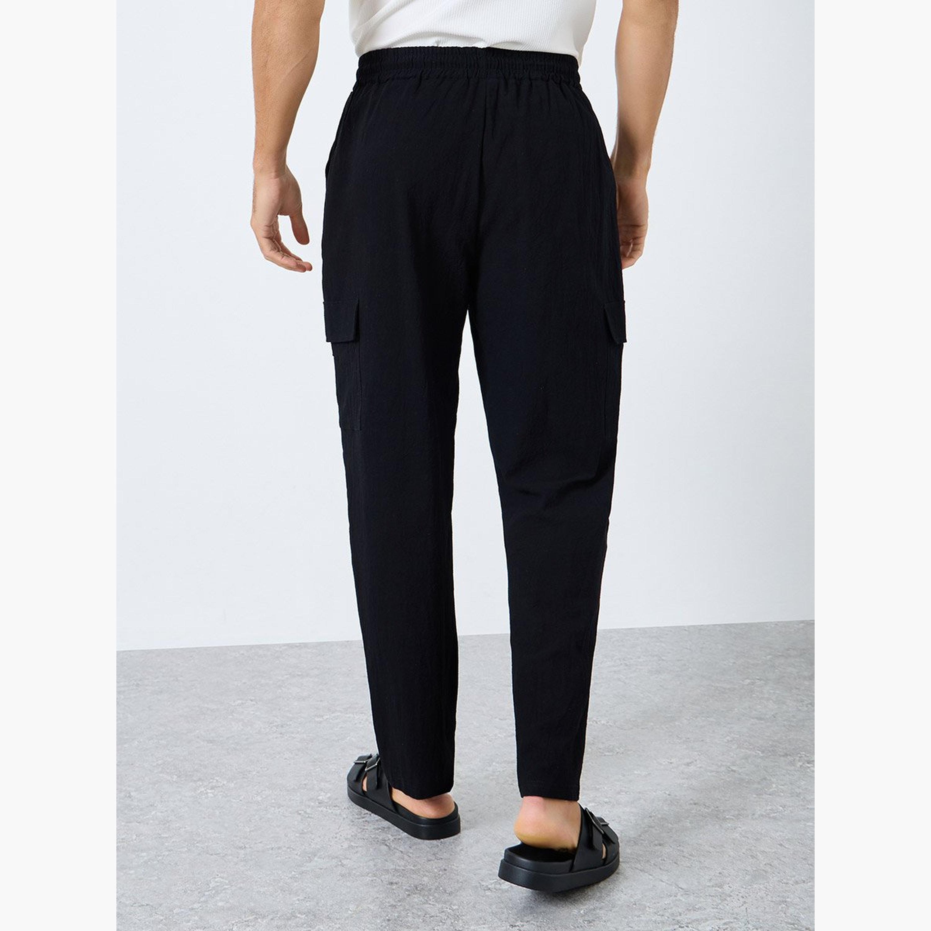 ستايلي - بنطال للرجال من مزيج الكتان بساق مستقيمة سادة-men-clothing-bottoms-joggers-image-4