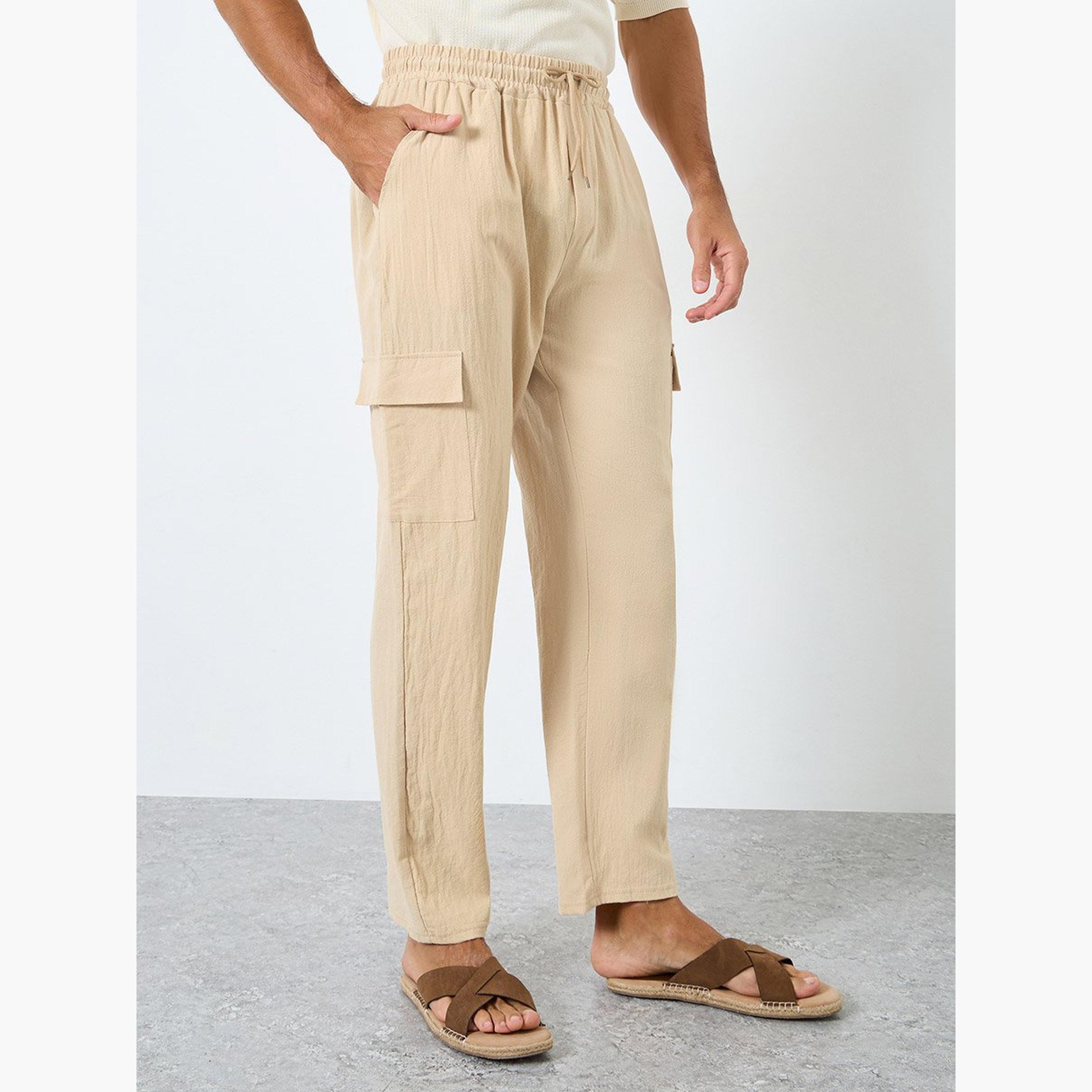 Styli Men Linen Blend Straight Leg Plain Trousers-men-clothing-bottoms-joggers-image-1