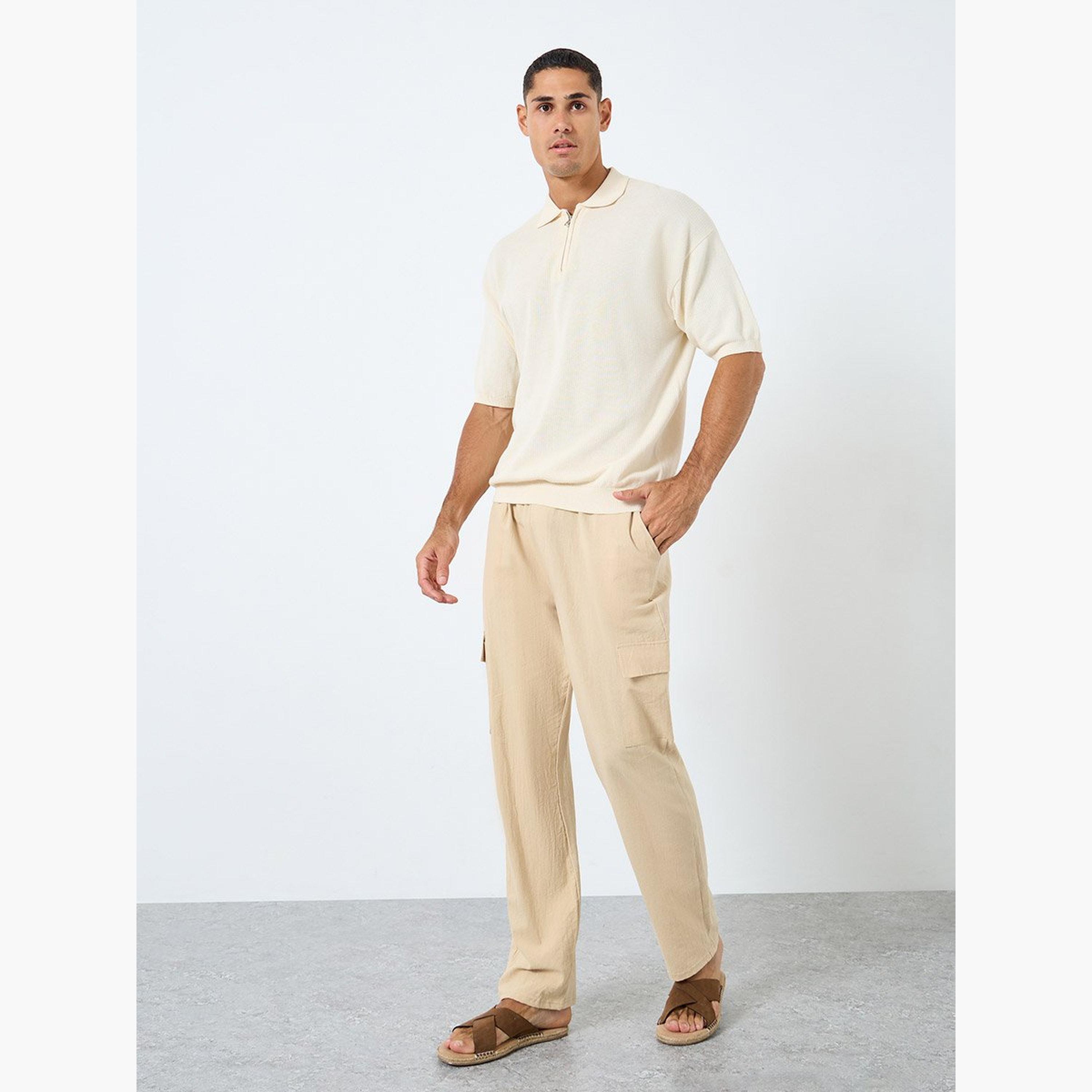 Styli Men Linen Blend Straight Leg Plain Trousers-men-clothing-bottoms-joggers-image-2