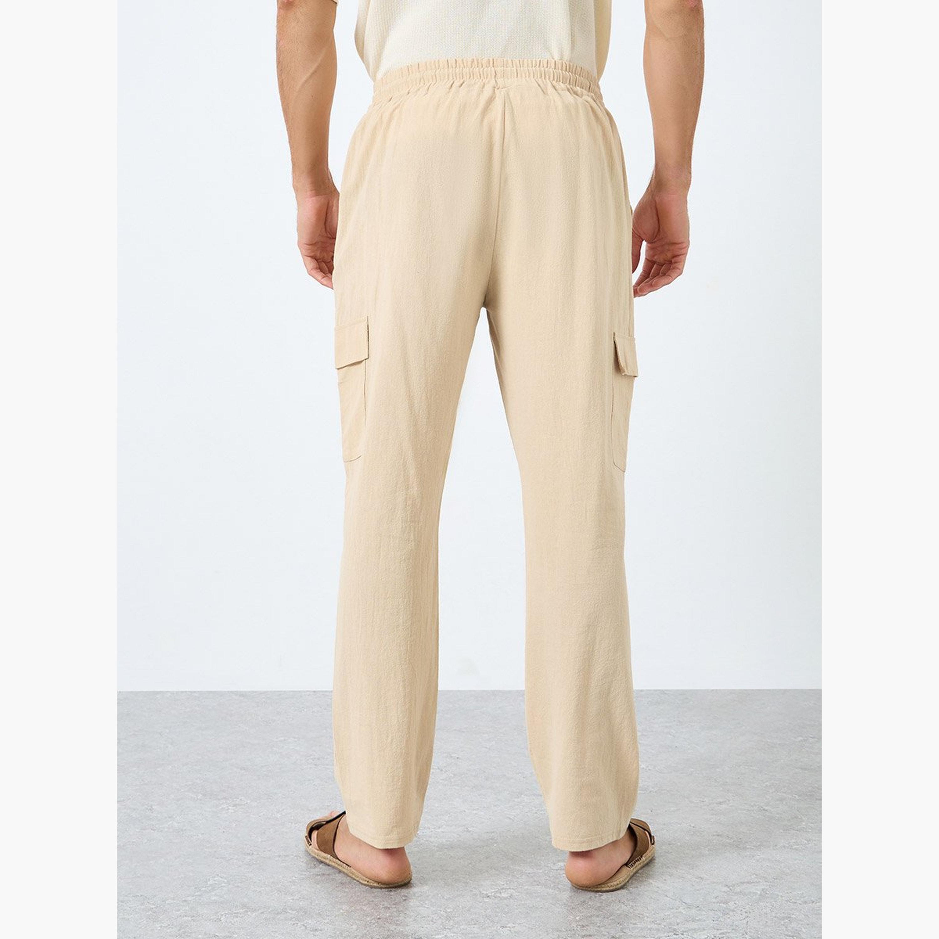 Styli Men Linen Blend Straight Leg Plain Trousers-men-clothing-bottoms-joggers-image-4