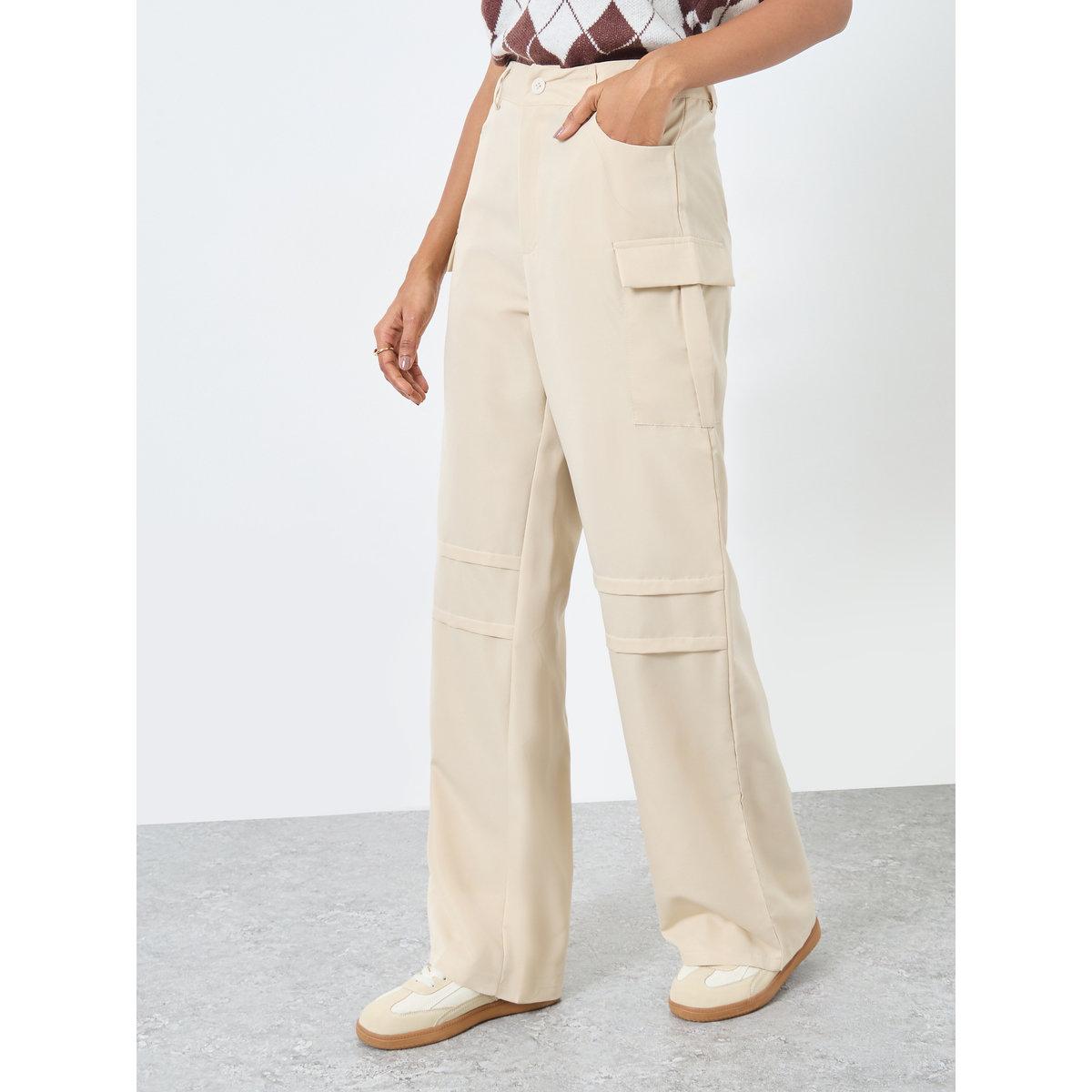 Styli Solid Wide Leg Cargo Pants-women-clothing-bottoms-trousers-image-2