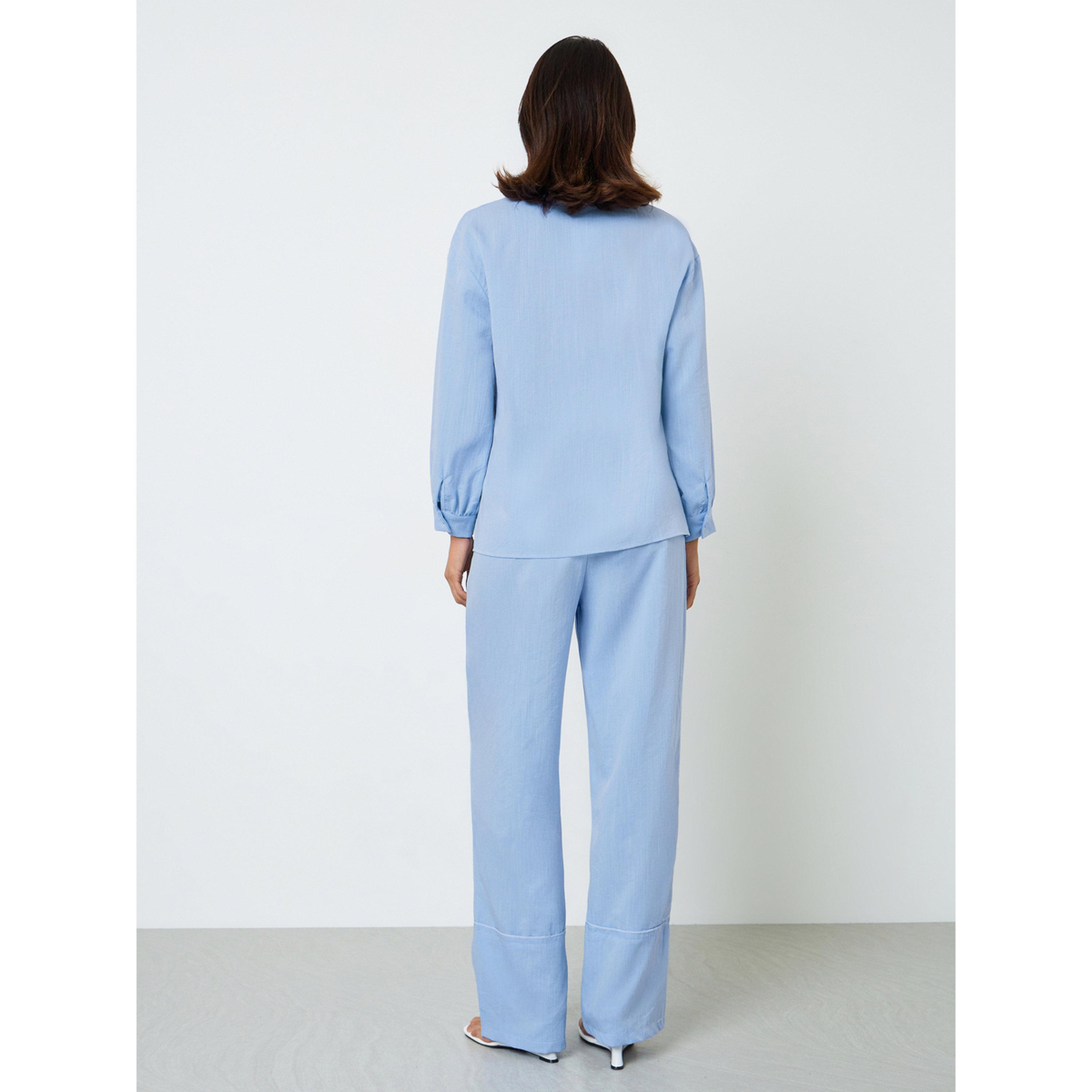 Styli Blue Solid Buttoned Shirt and Loose Pants Co-Ords-women-clothing-coordsets-image-3