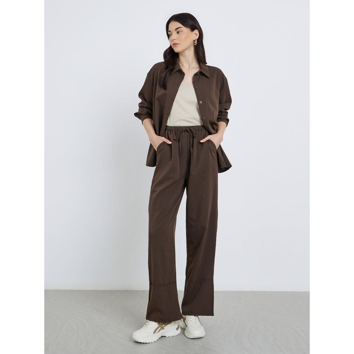 Styli Solid Buttoned Shirt and Loose Pants Co-Ords-women-clothing-coordsets-image-1
