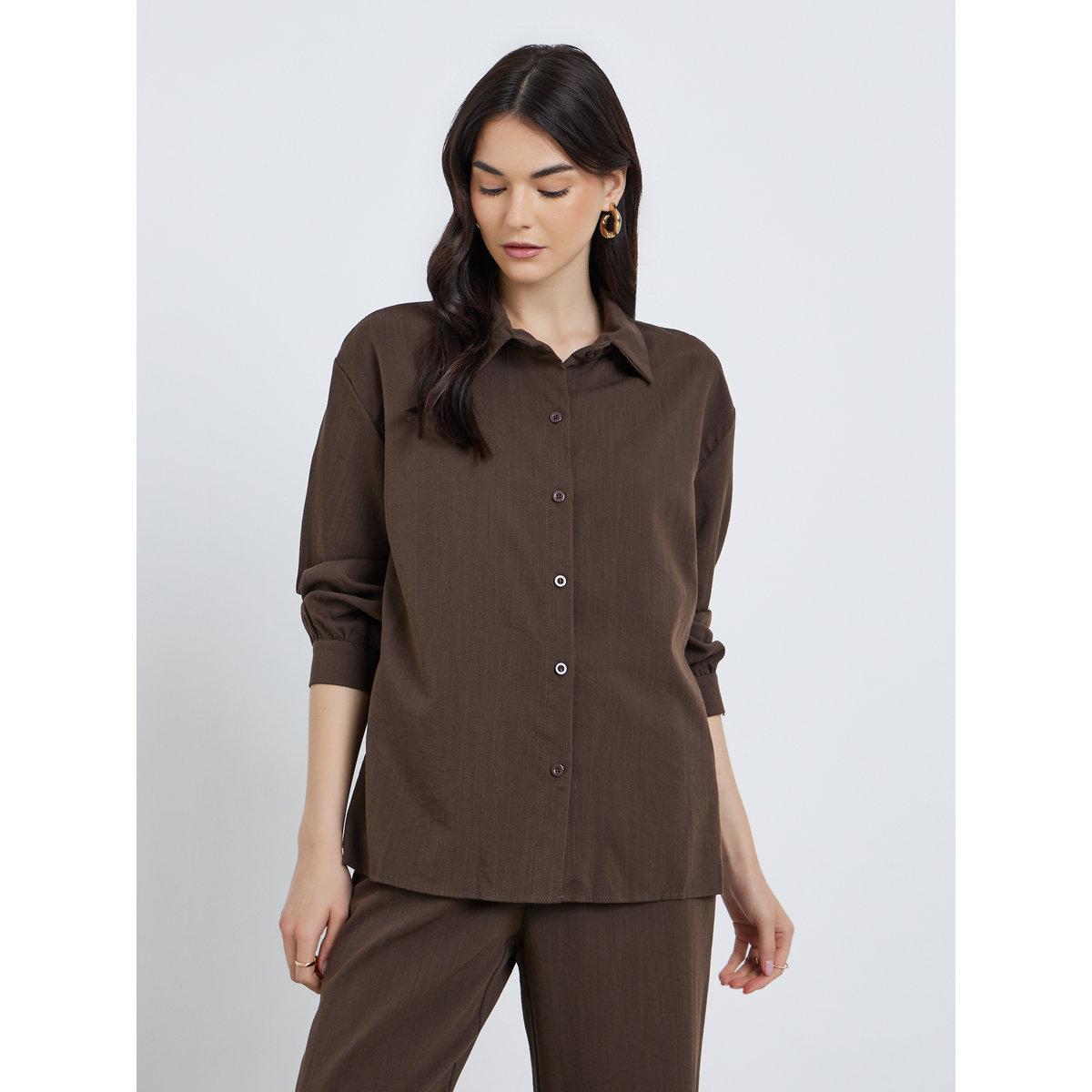 Styli Solid Buttoned Shirt and Loose Pants Co-Ords-women-clothing-coordsets-image-2