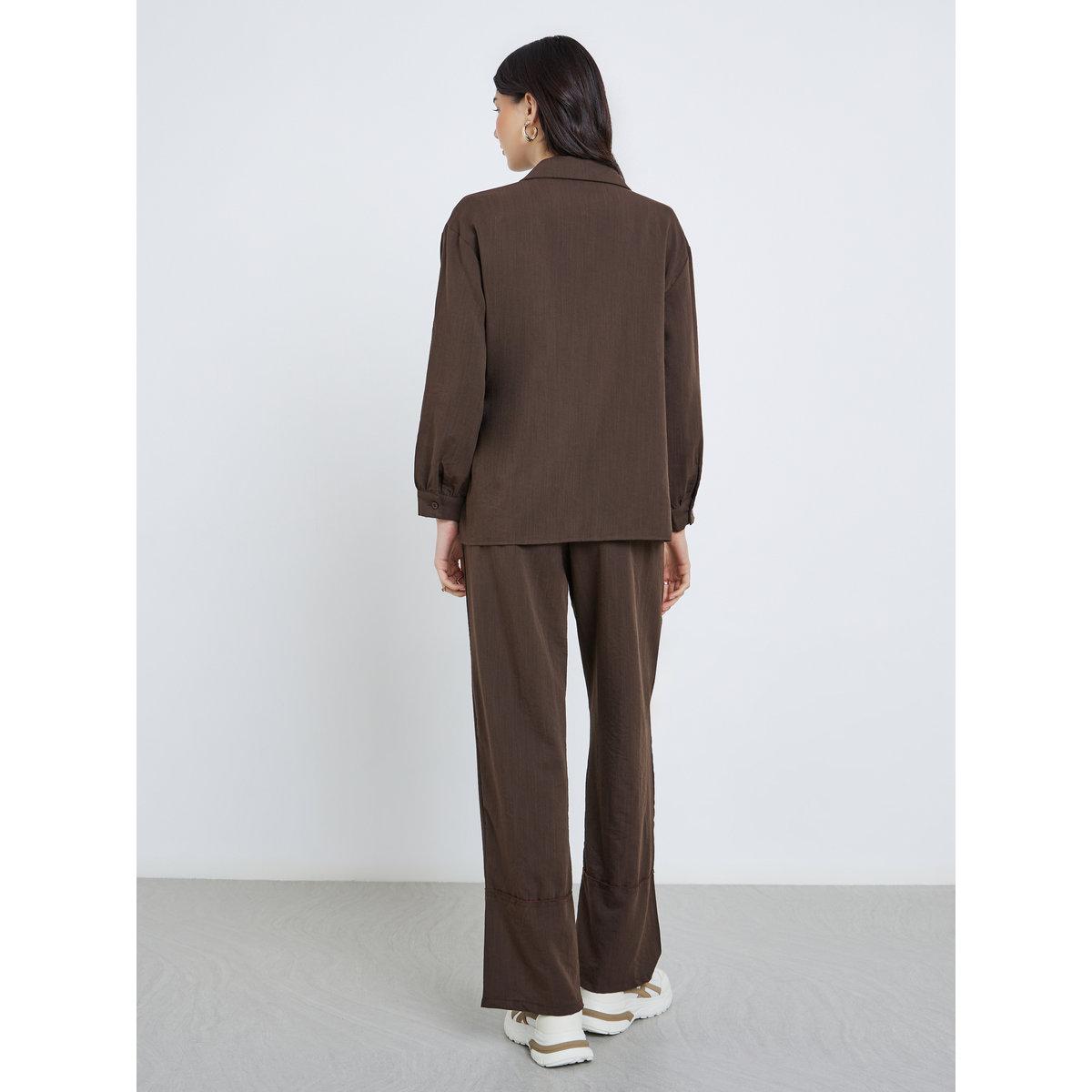Styli Solid Buttoned Shirt and Loose Pants Co-Ords-women-clothing-coordsets-image-4