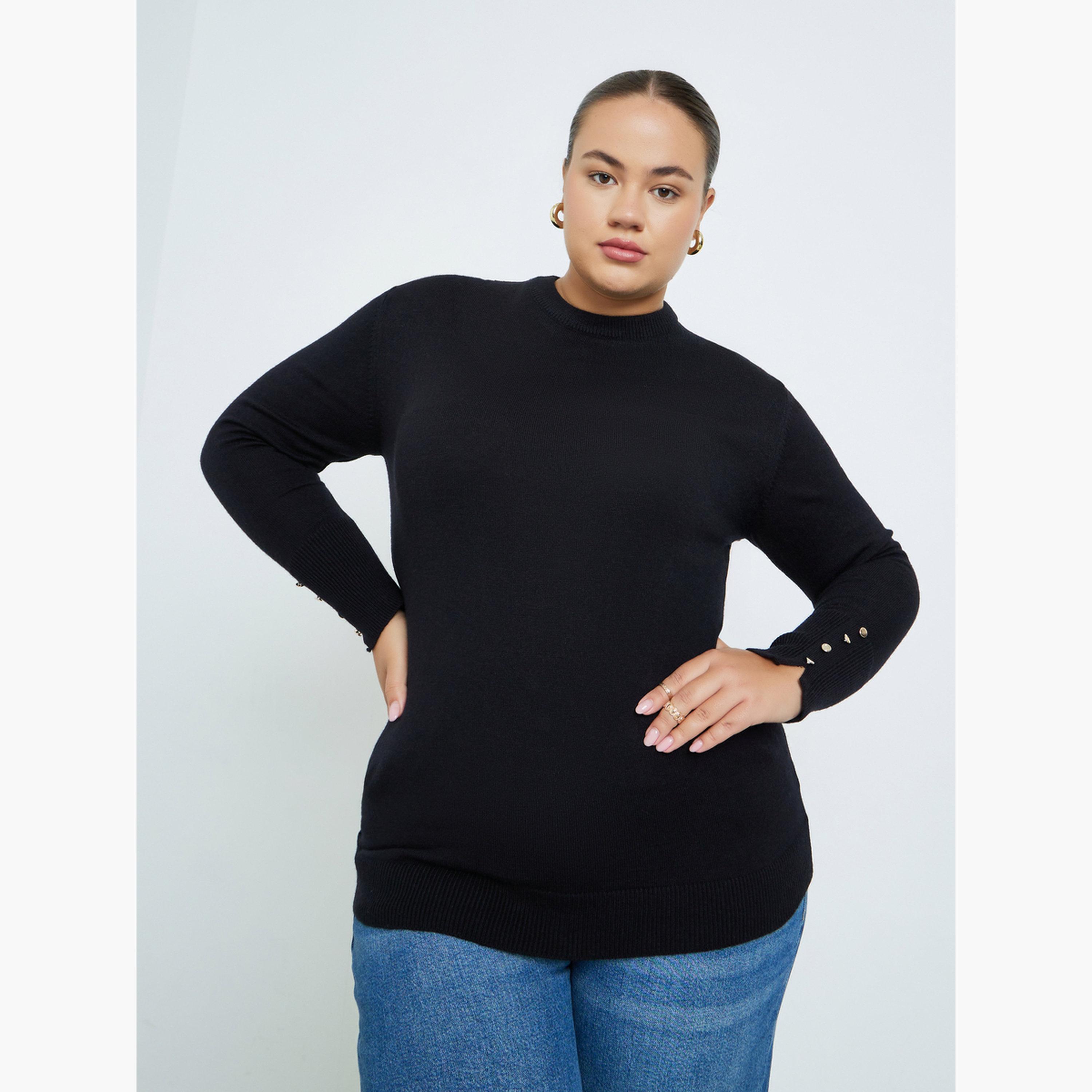 Styli Women Plus Size Black Button-Detail Sweater-women-clothing-jumpsuits-image-1