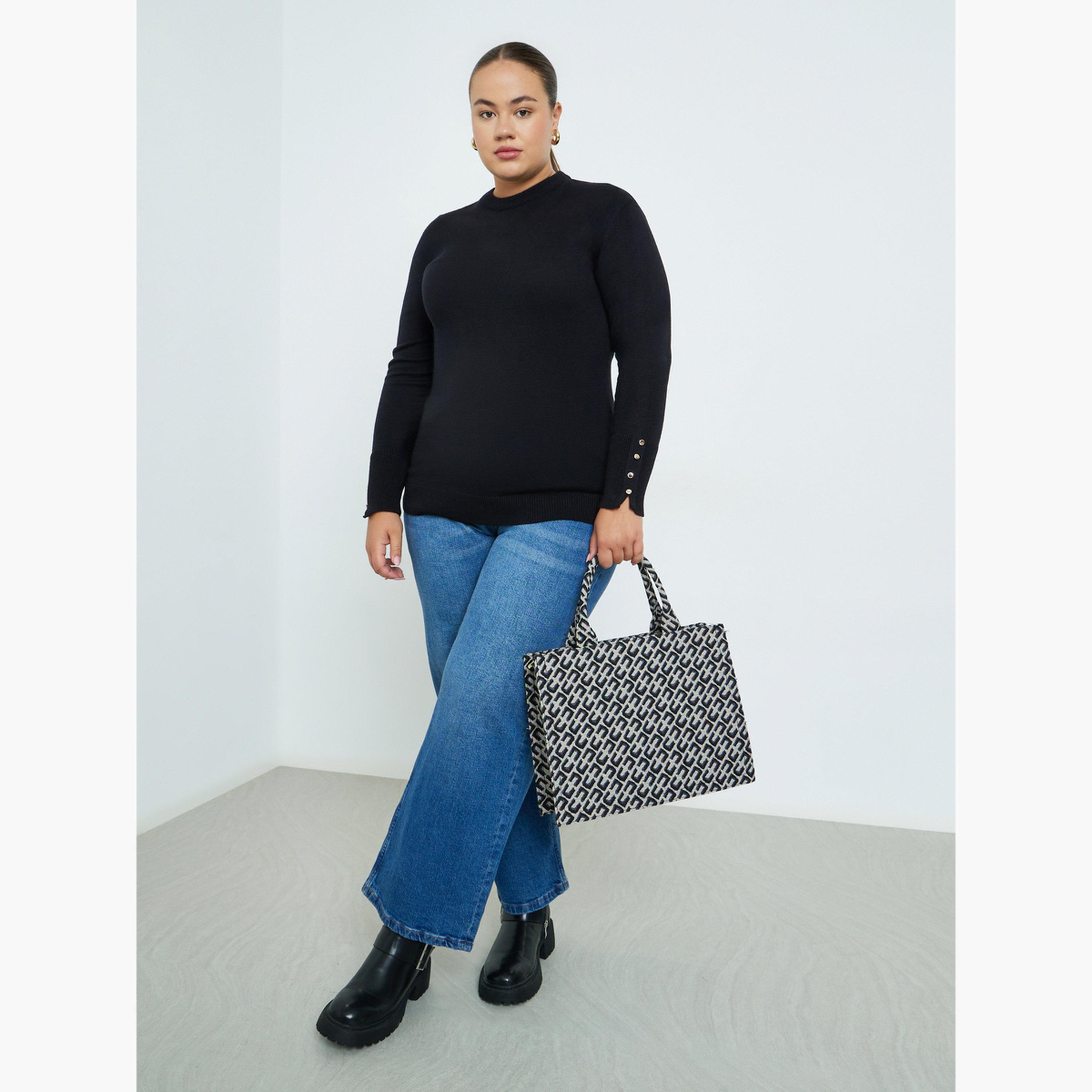 Styli Women Plus Size Black Button-Detail Sweater-women-clothing-jumpsuits-image-2