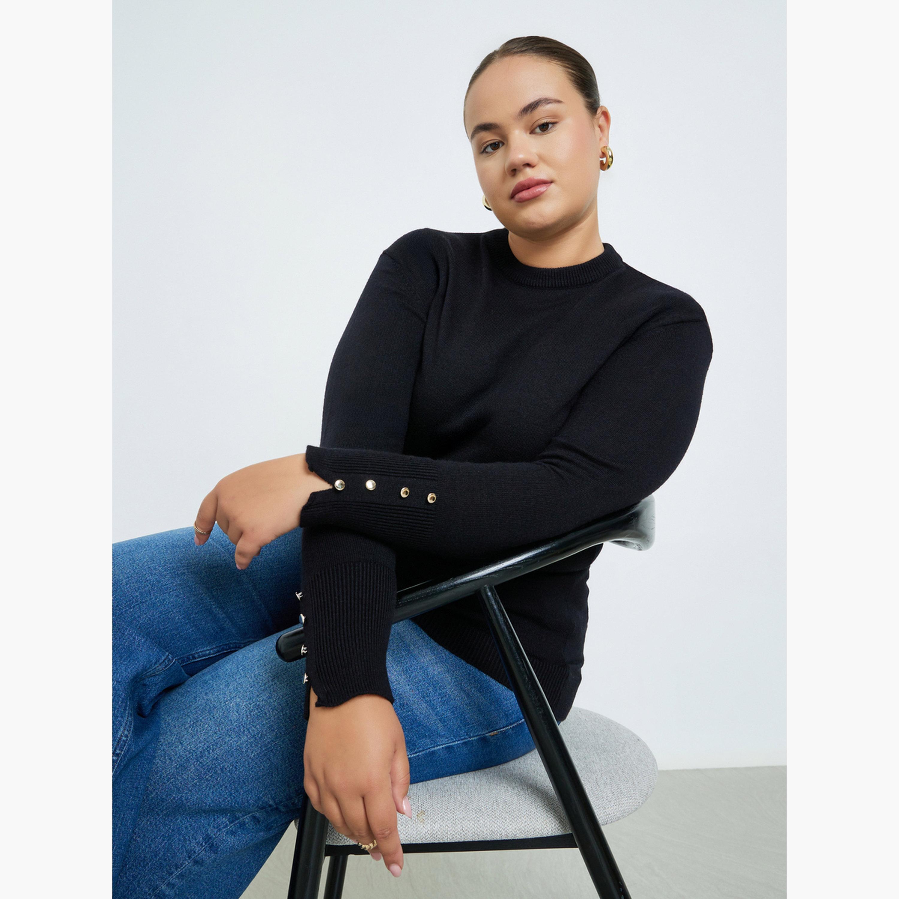 ستايلي - سترة سوداء بتفاصيل أزرار مقاس كبير للنساء-women-clothing-jumpsuits-image-3