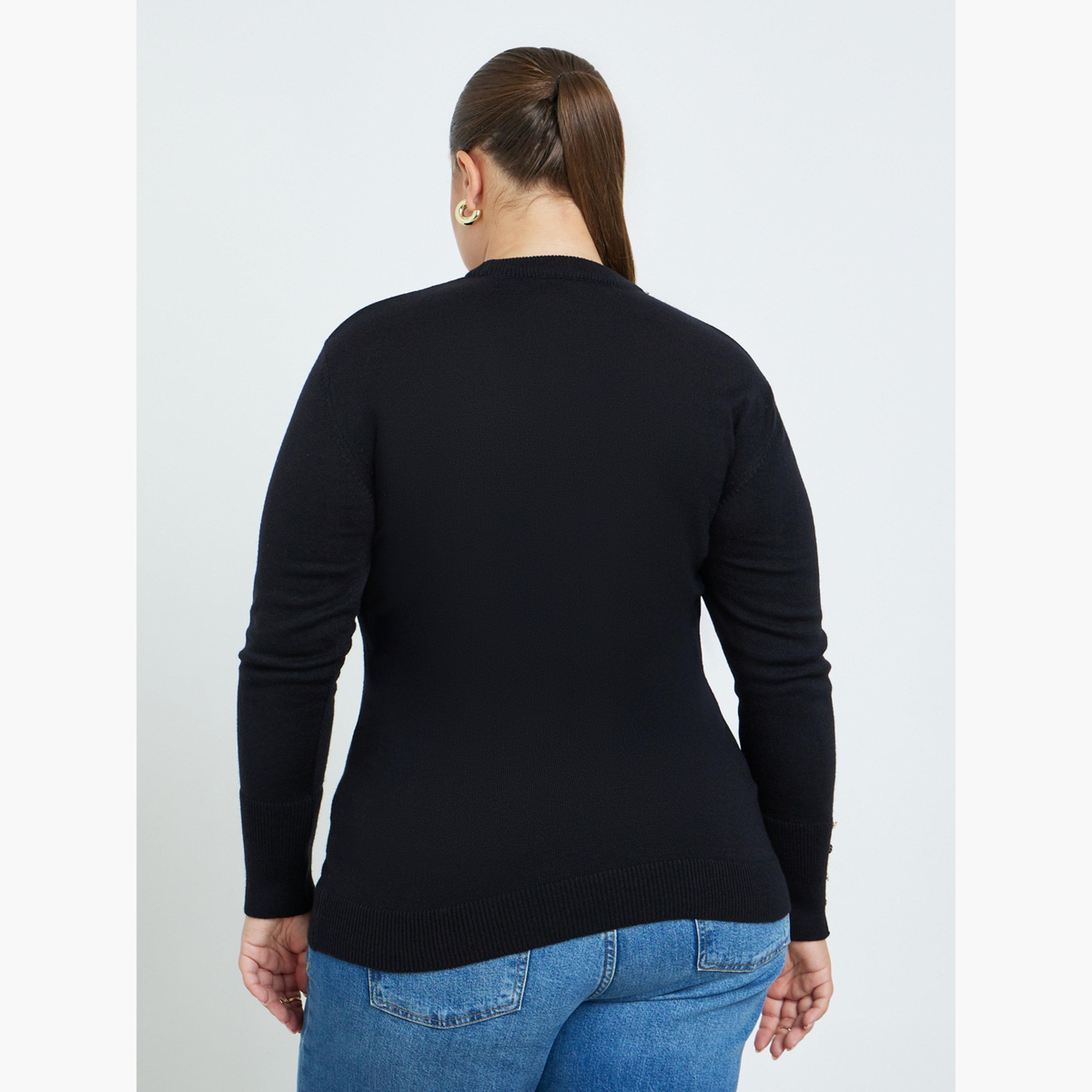 Styli Women Plus Size Black Button-Detail Sweater-women-clothing-jumpsuits-image-5
