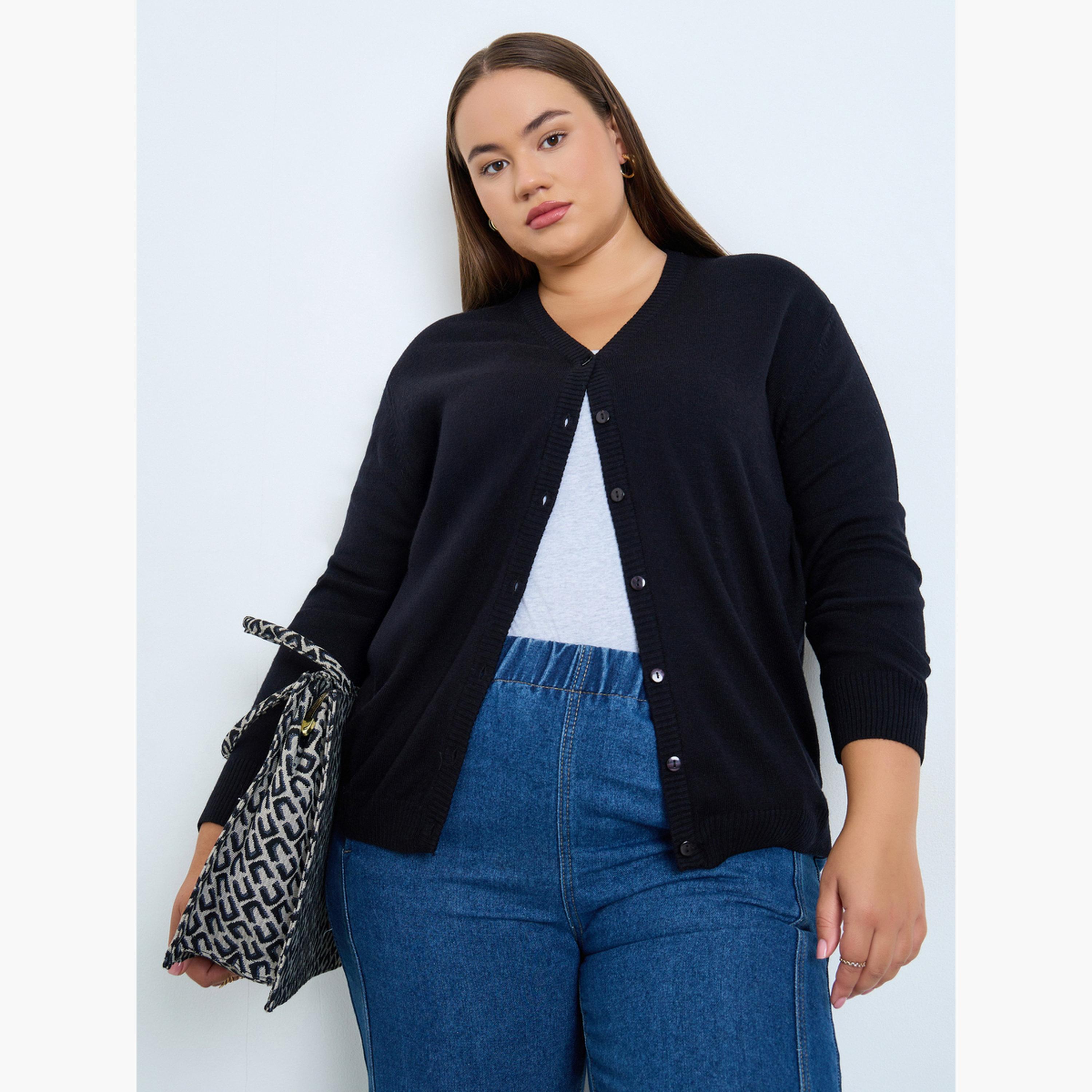 ستايلي - كارديجان محبوك مقاس كبير لون أسود-women-winterwear-cardigansandjumpers-cardigans-image-1