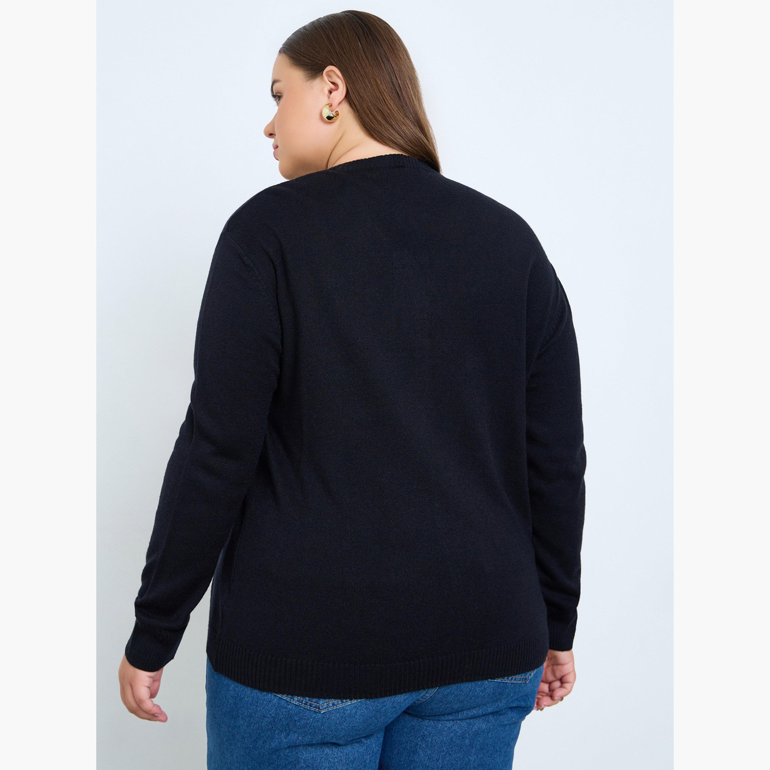 ستايلي - كارديجان محبوك مقاس كبير لون أسود-women-winterwear-cardigansandjumpers-cardigans-image-3
