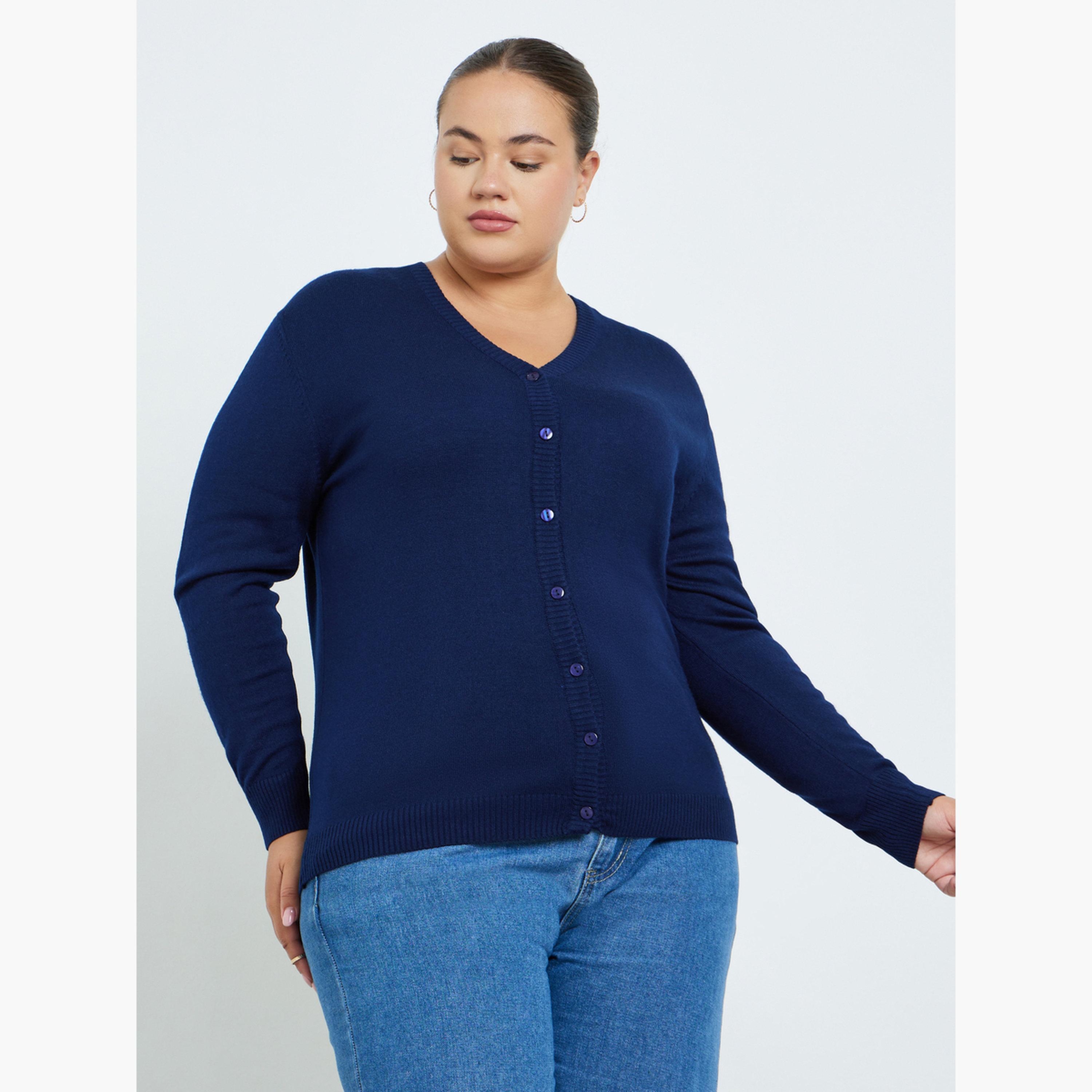 ستايلي - كارديغان محبوك أزرق داكن مقاس كبير للنساء-women-clothing-plussize-cardigansandjumpers-cardigans-image-1